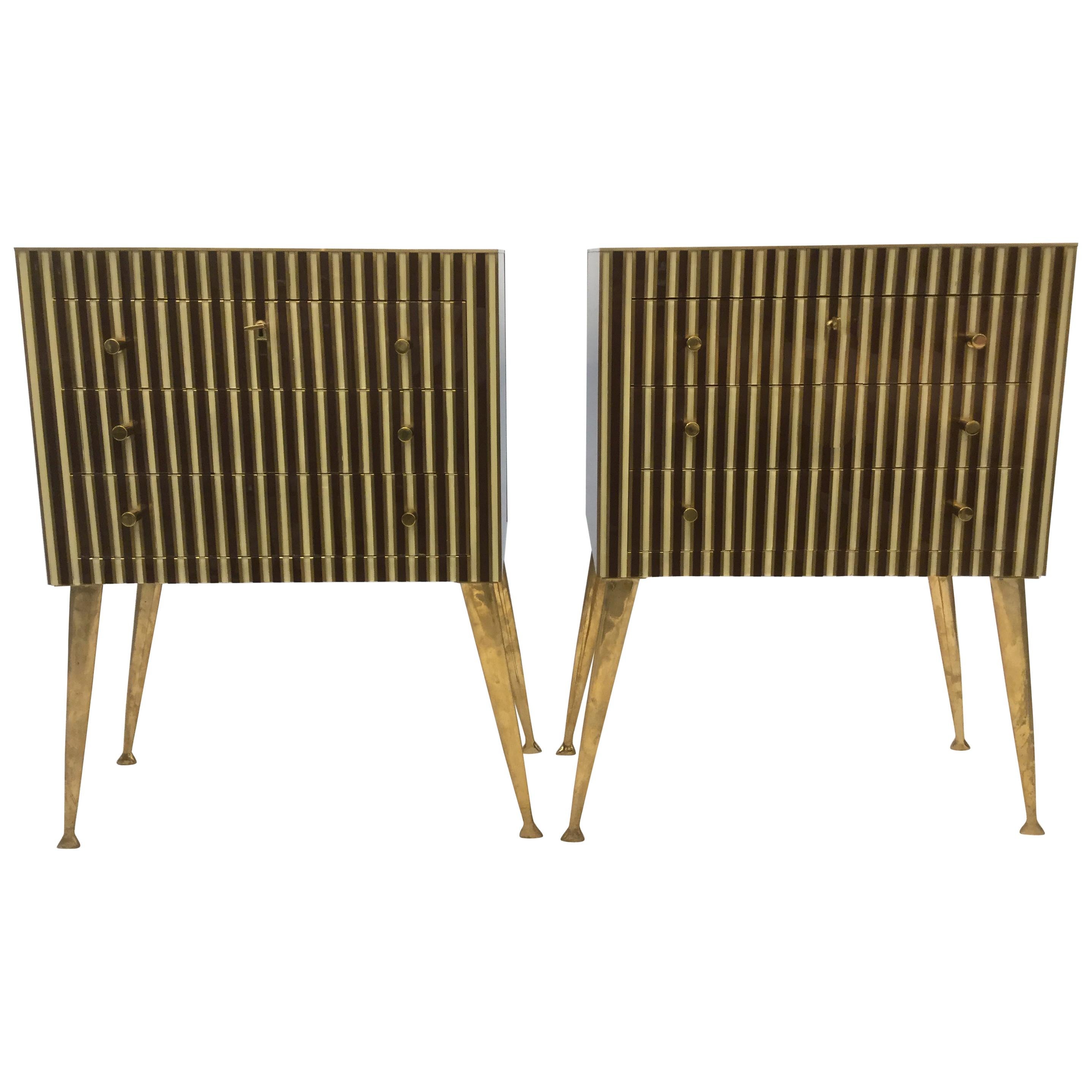 Pair of Side Tables in Glass and Brass, Italy, 1960s