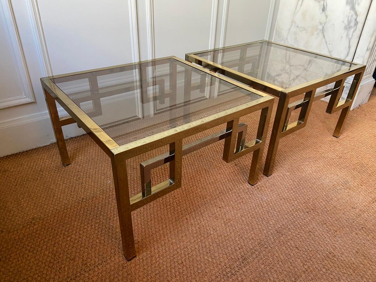 Mid-Century Modern Pair of Side Tables in Gold and Chromed Metal, Produced by Belgo Chrom