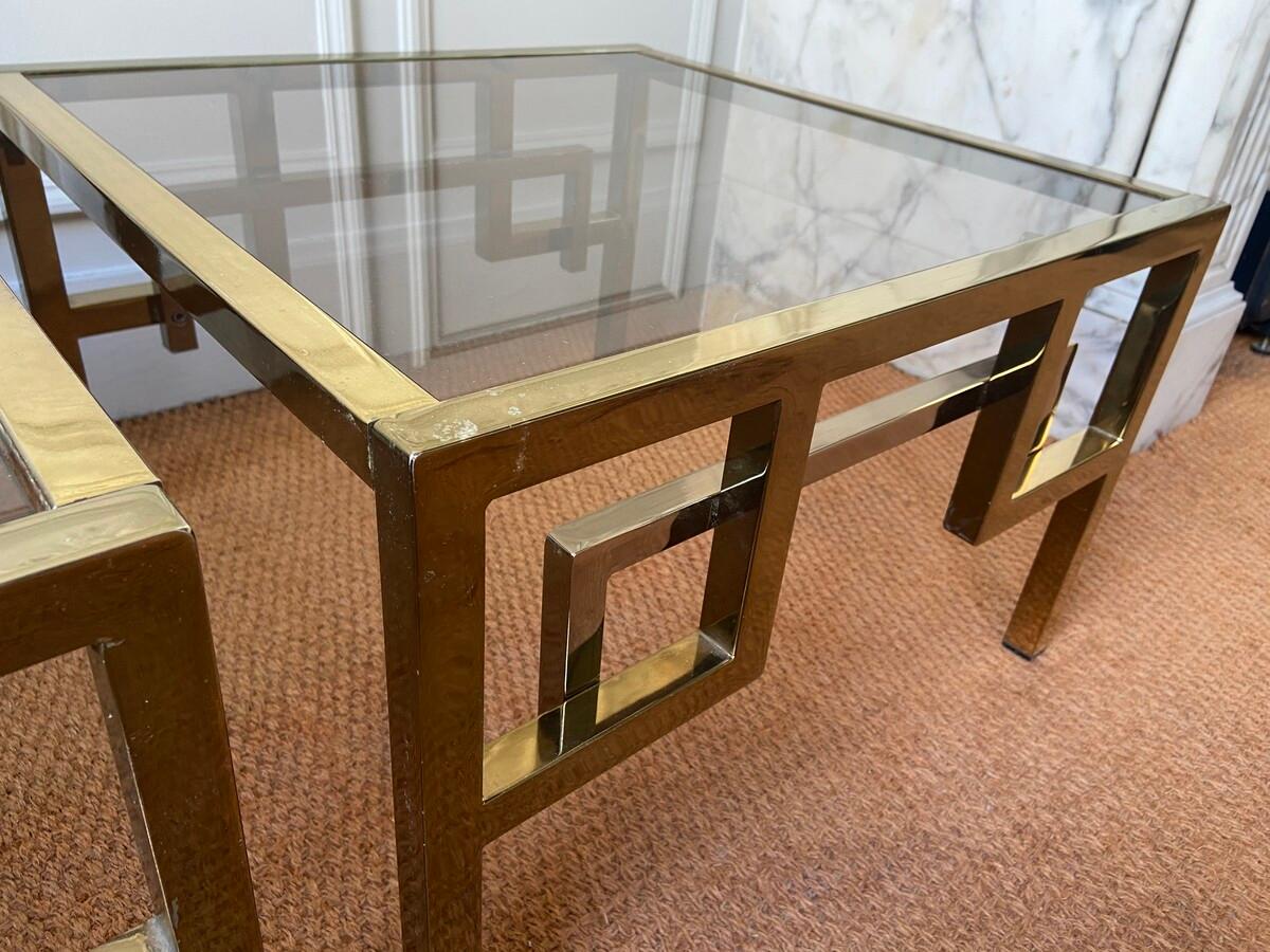 Pair of Side Tables in Gold and Chromed Metal, Produced by Belgo Chrom In Good Condition In Brussels , BE