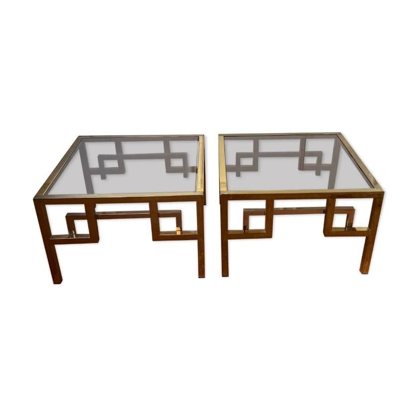 Pair of Side Tables in Gold and Chromed Metal, Produced by Belgo Chrom 2