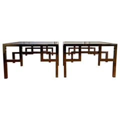 Pair of Side Tables in Gold and Chromed Metal, Produced by Belgo Chrom