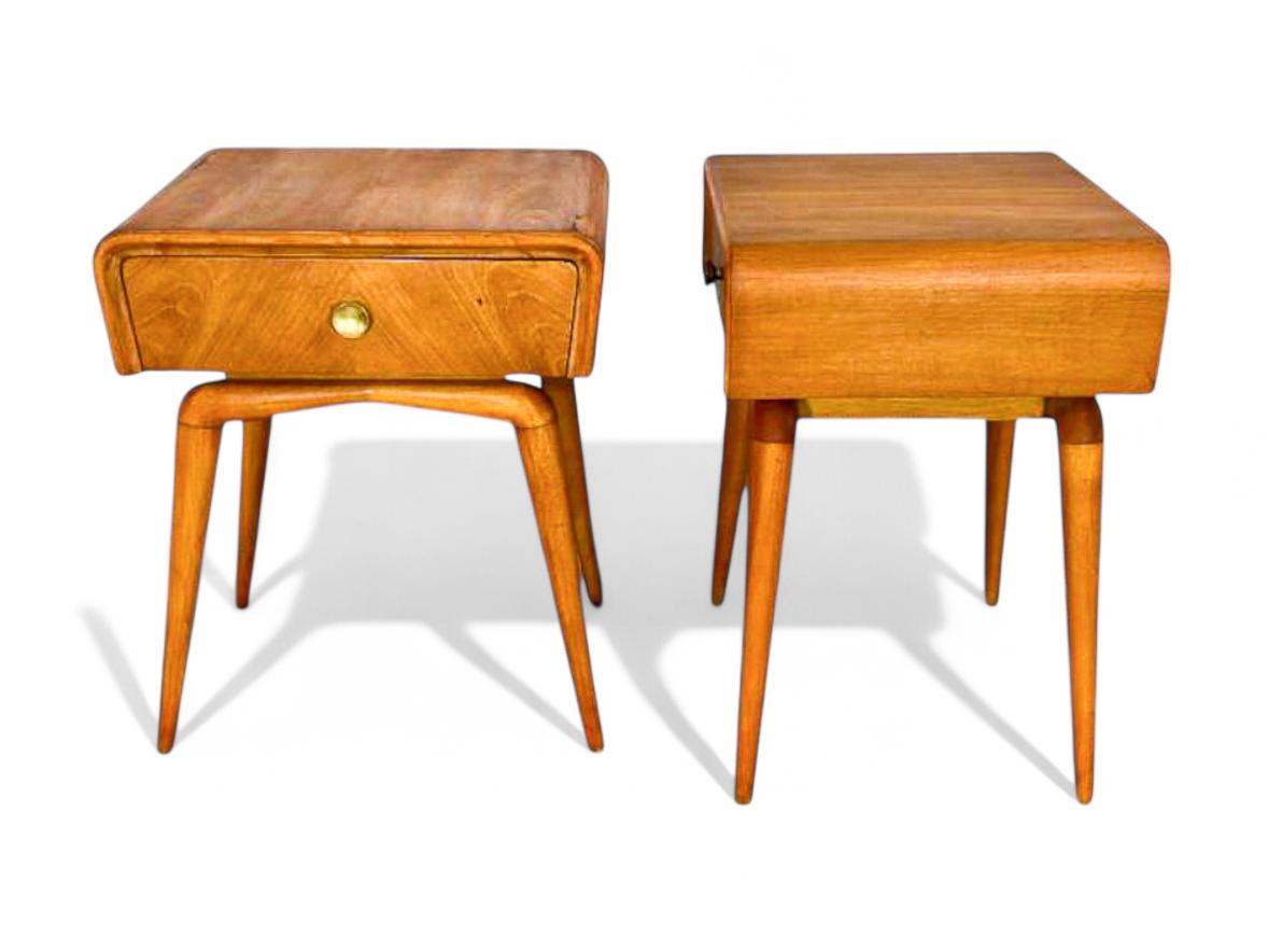 Vetro Pair of Side Tables in Hardwood & Brass detail, Giuseppe Scapinelli, c. 1950 in vendita