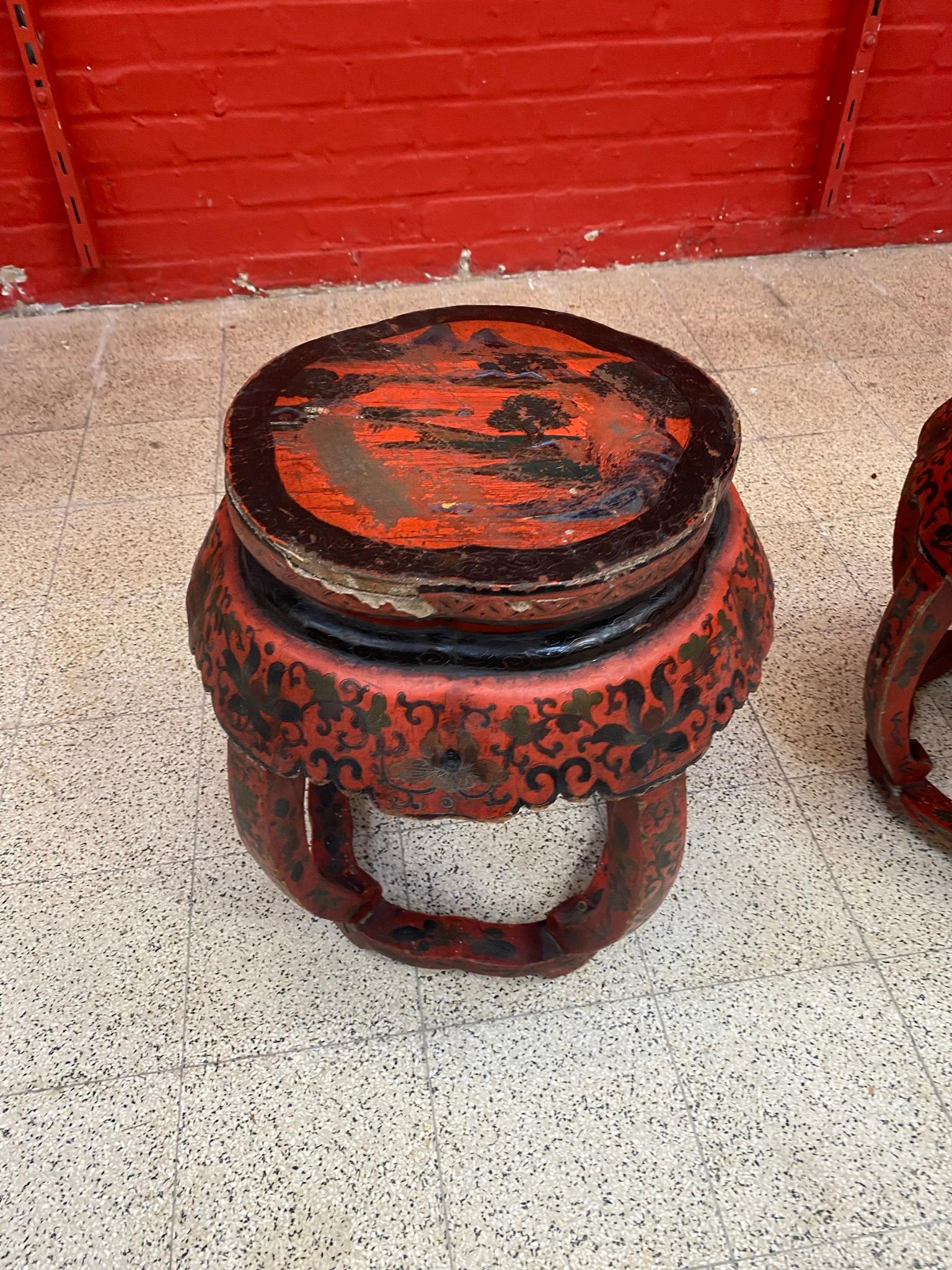 Pair of Side Tables in Lacquered Wood circa 1900 a Lot of Charm, with Many Lacks For Sale 11
