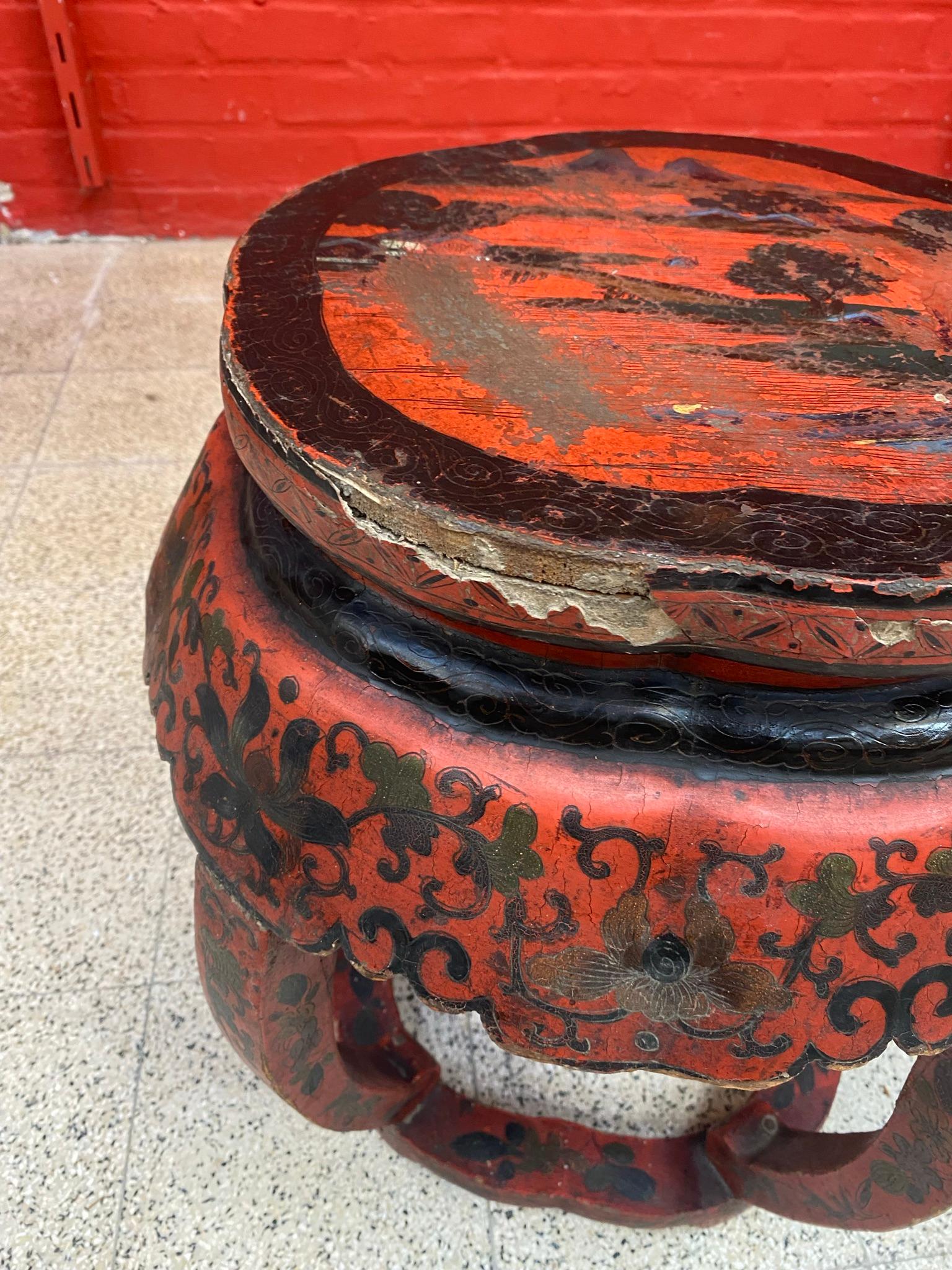 Pair of Side Tables in Lacquered Wood circa 1900 a Lot of Charm, with Many Lacks For Sale 12