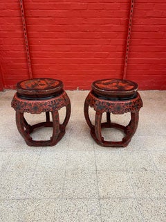 Pair of Side Tables in Lacquered Wood circa 1900 a Lot of Charm, with Many Lacks