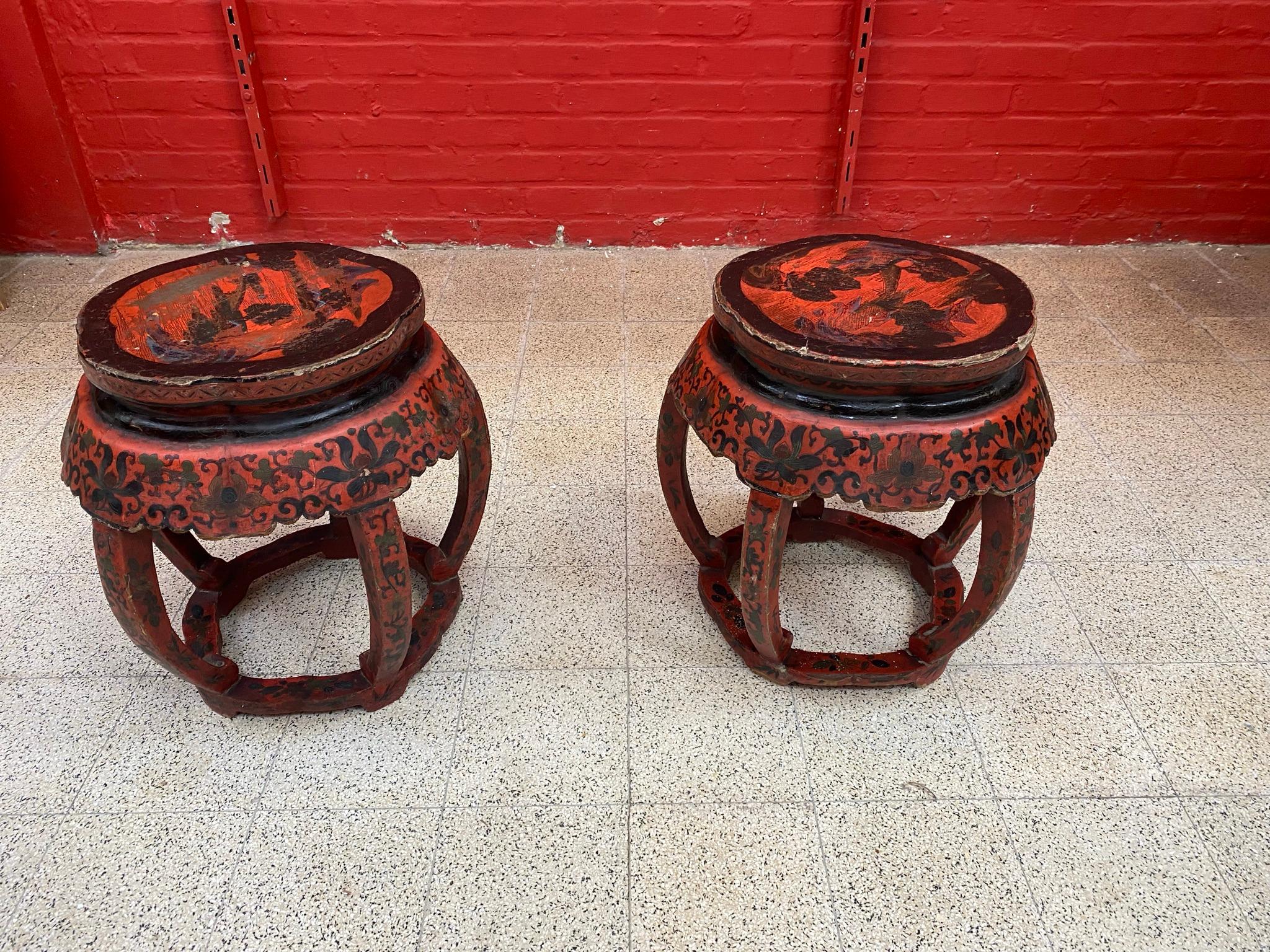 20th Century Pair of Side Tables in Lacquered Wood circa 1900 a Lot of Charm, with Many Lacks For Sale
