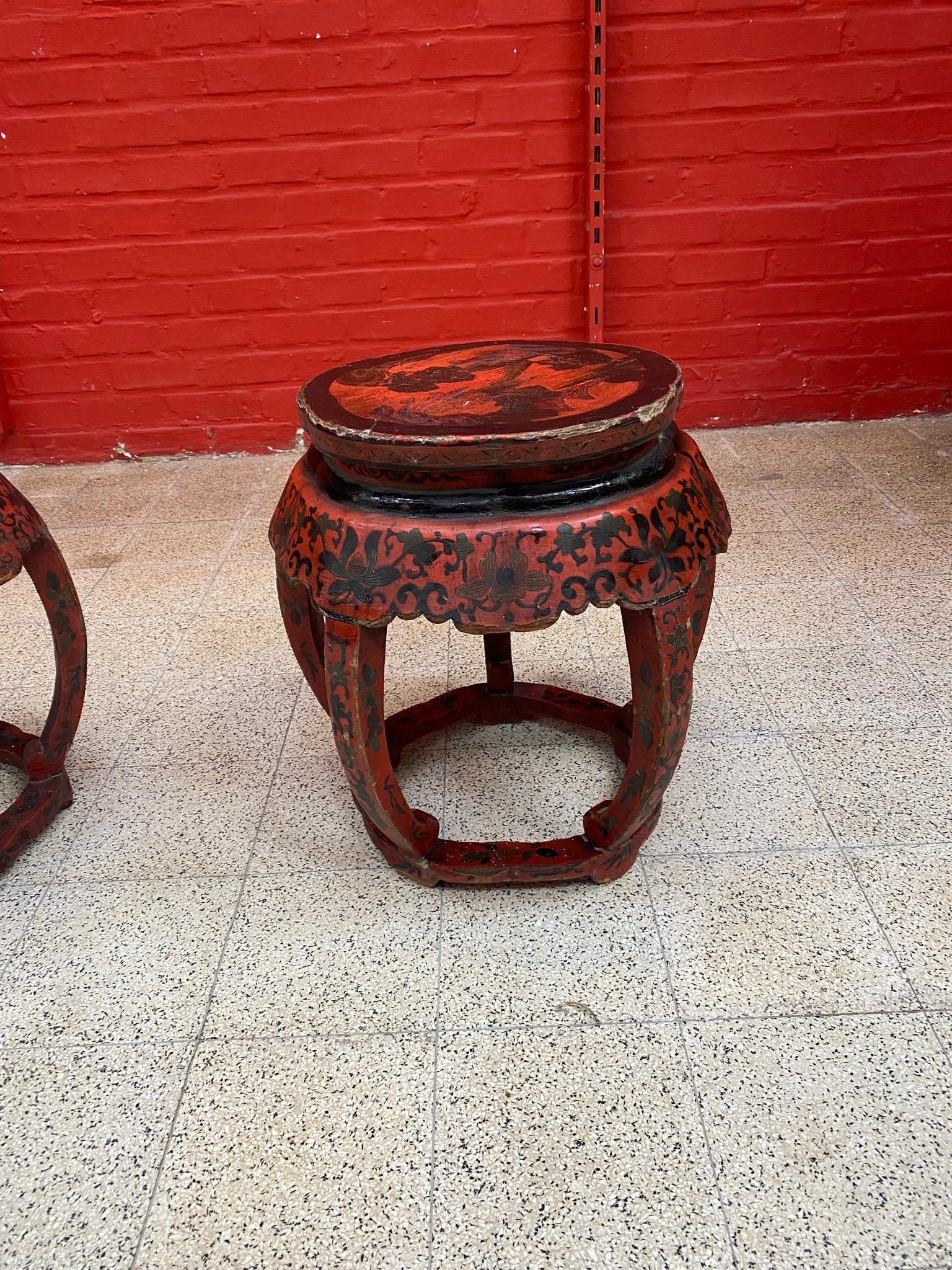Pair of Side Tables in Lacquered Wood circa 1900 a Lot of Charm, with Many Lacks For Sale 1