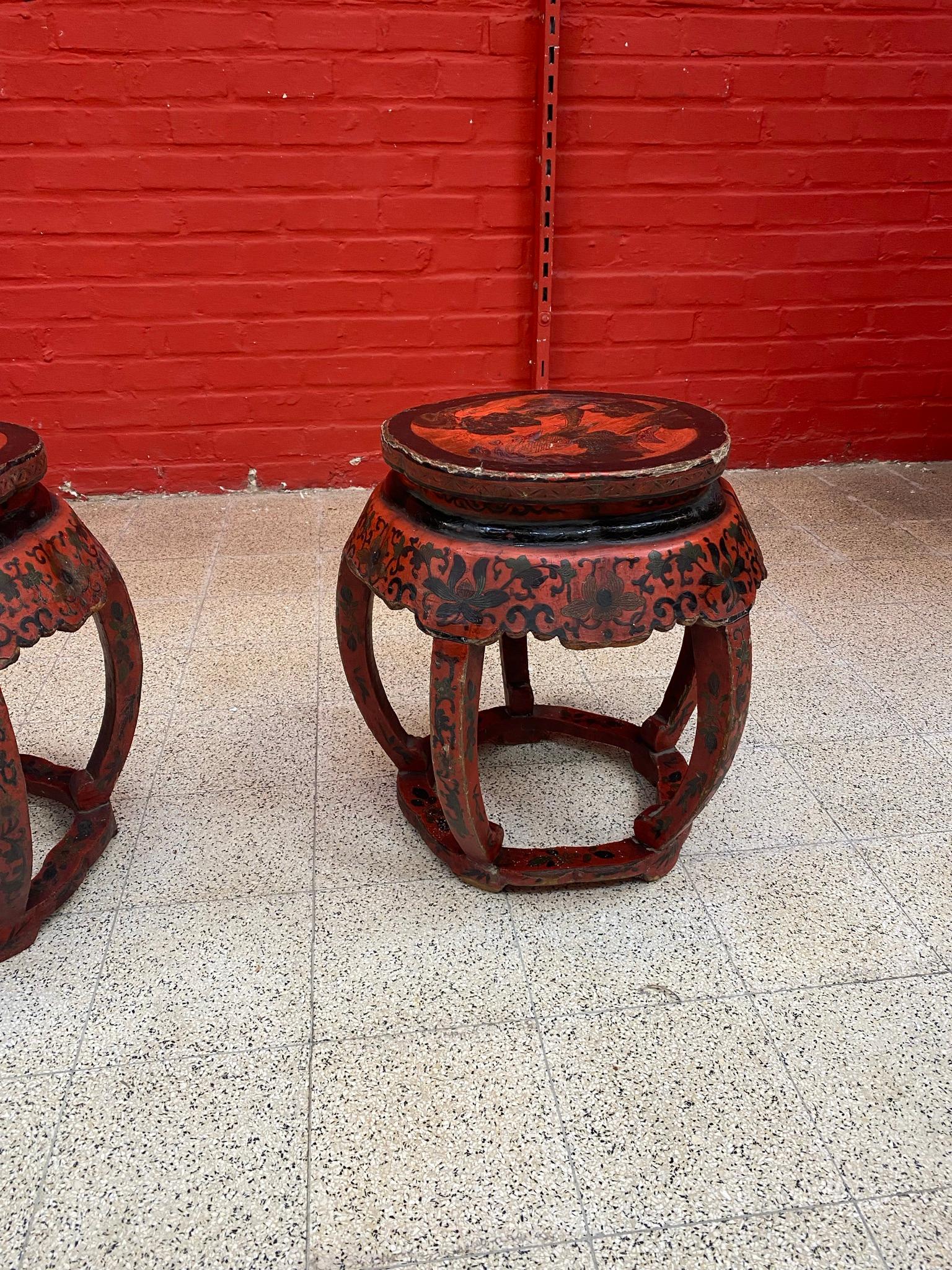 Pair of Side Tables in Lacquered Wood circa 1900 a Lot of Charm, with Many Lacks For Sale 3