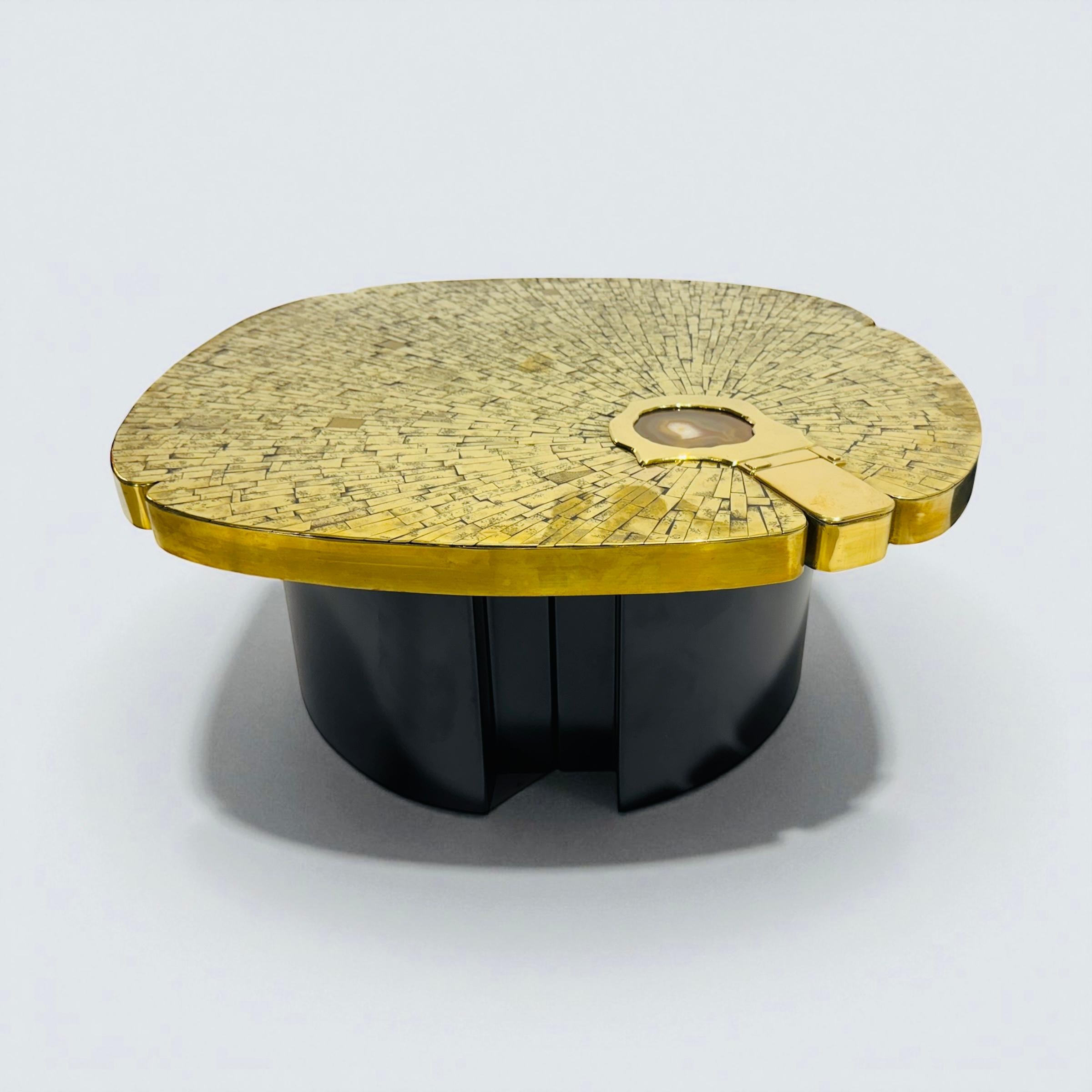 Belgian Pair of side tables in mosaic brass by Jean Claude Dresse. For Sale
