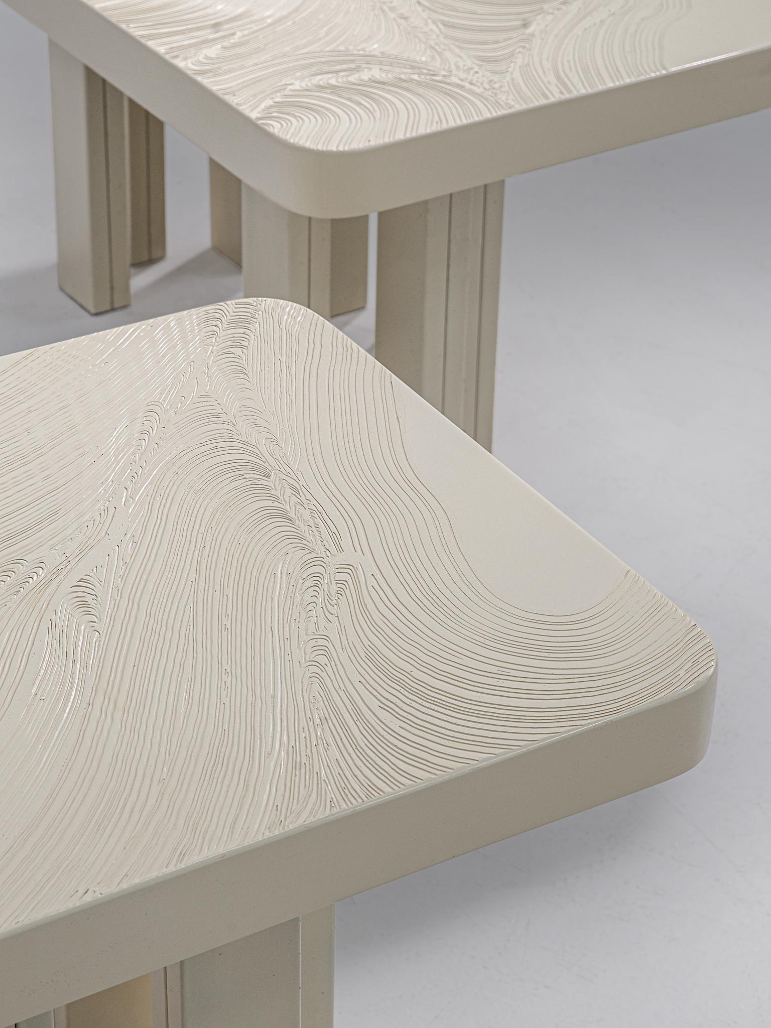 Pair of Jean Claude Dresse Side Tables in Sculpted Off-White Resin In Good Condition In Waalwijk, NL