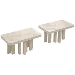 Pair of Jean Claude Dresse Side Tables in Sculpted Off-White Resin