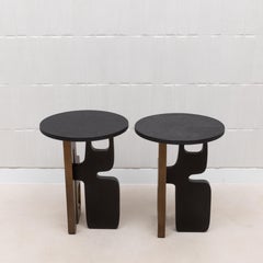 Pair of Side Tables in Shagreen with Patina and Black Brass by Kifu Paris