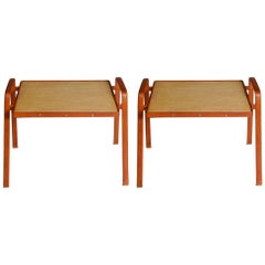 Pair of Side Tables in Stitched Leather by Jacques Adnet