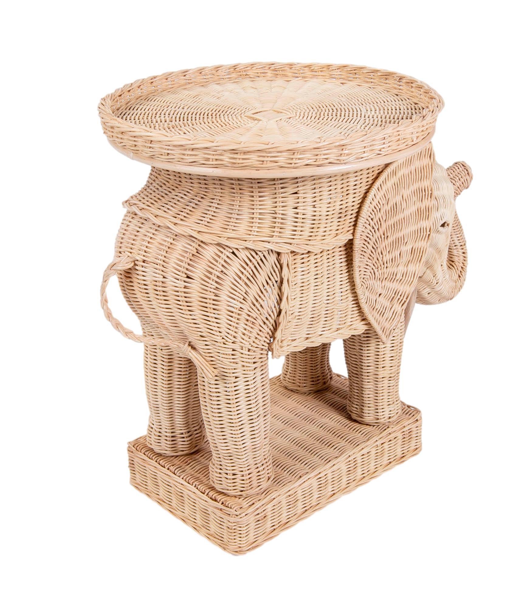 elephant wicker side table