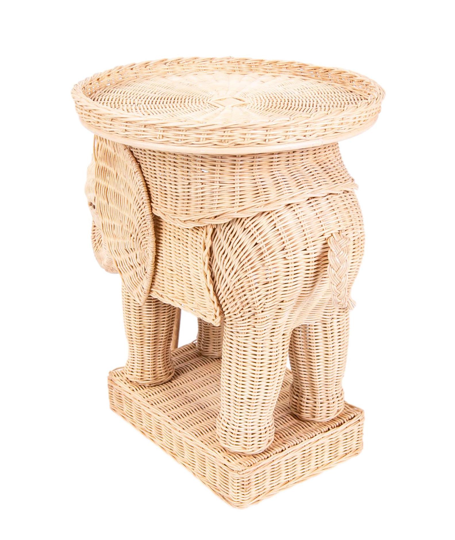 European Pair of Side Tables in the Shape of Wicker Elephants