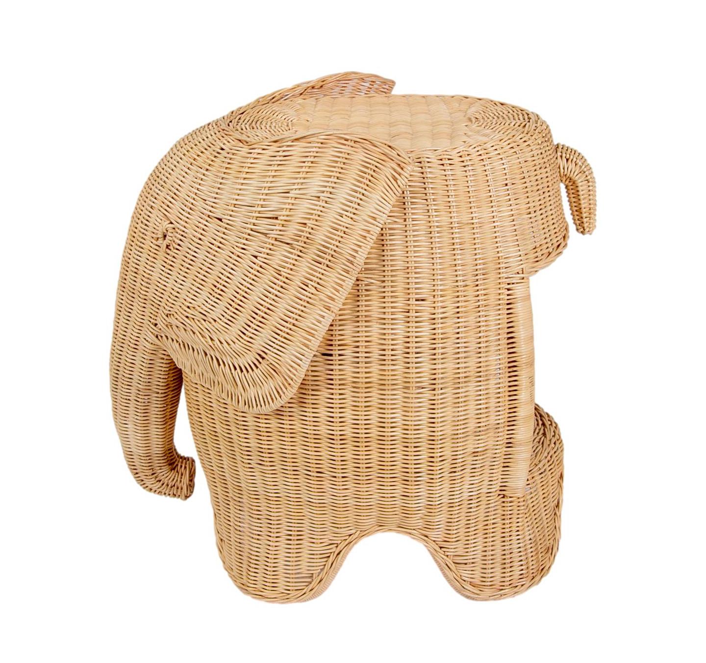 Pair of Side Tables in the Shape of Wicker Elephants For Sale 1