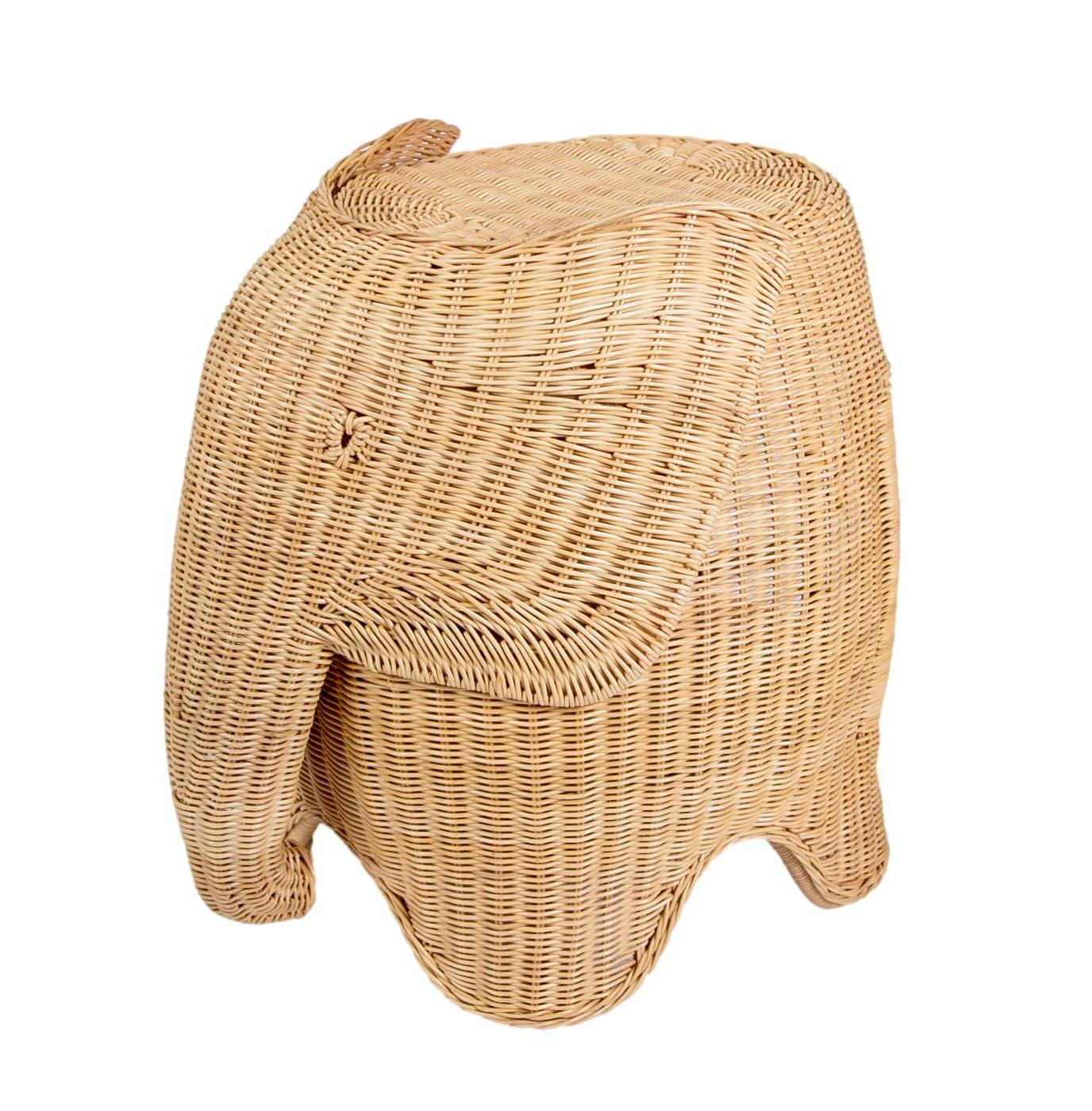 Pair of Side Tables in the Shape of Wicker Elephants For Sale 2