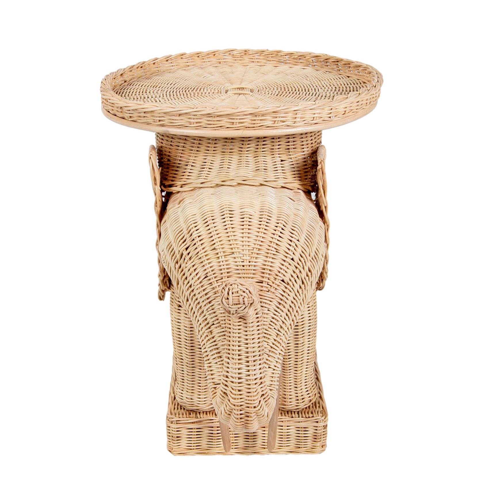 Pair of Side Tables in the Shape of Wicker Elephants For Sale 2