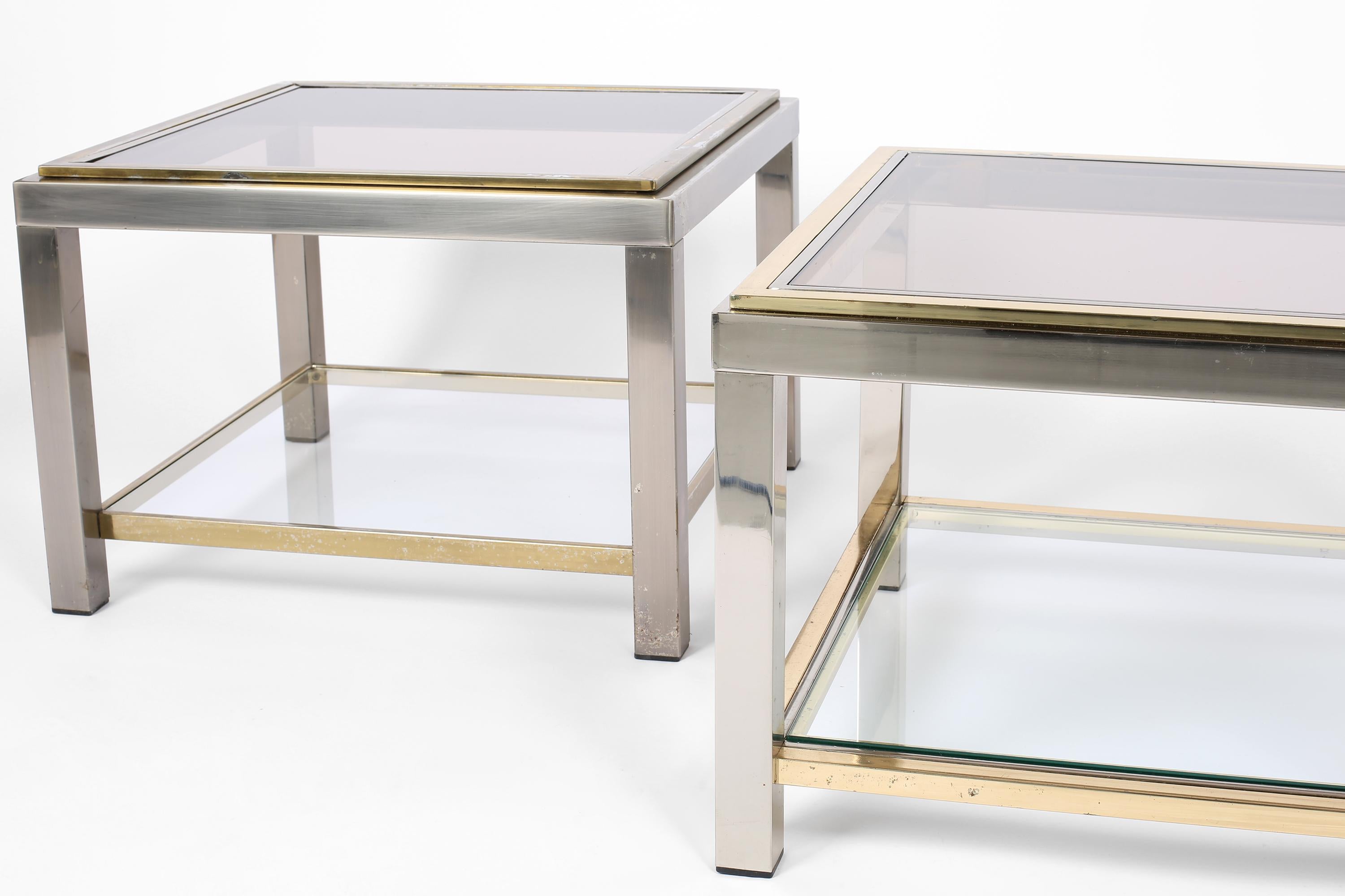 Hollywood Regency Pair of Side Tables in the style of Jean Charles or Guy Lefevre French, c. 1970s