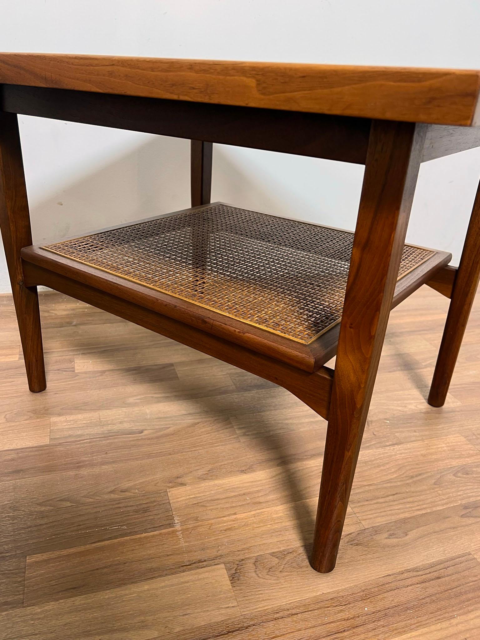 Pair of Side Tables in Walnut with Cane Undershelves by Kipp Stewart for Drexel 1