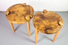 Pair of Side Tables in White Oak Burl Top by Michael Rozell in US, 2020