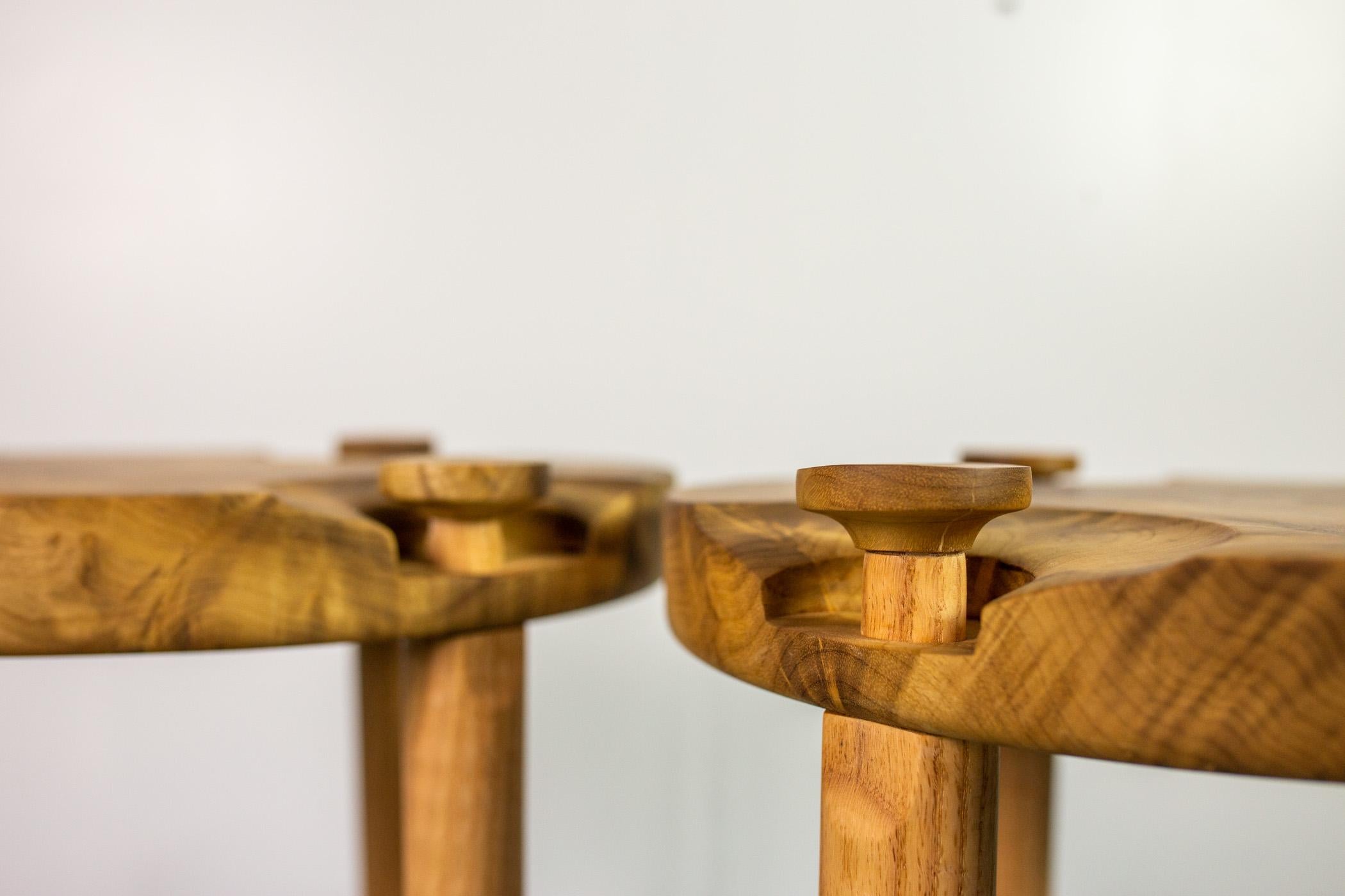 Mid-Century Modern Pair of Side Tables in White Oak Burl Top by Michael Rozell in US, 2020 For Sale