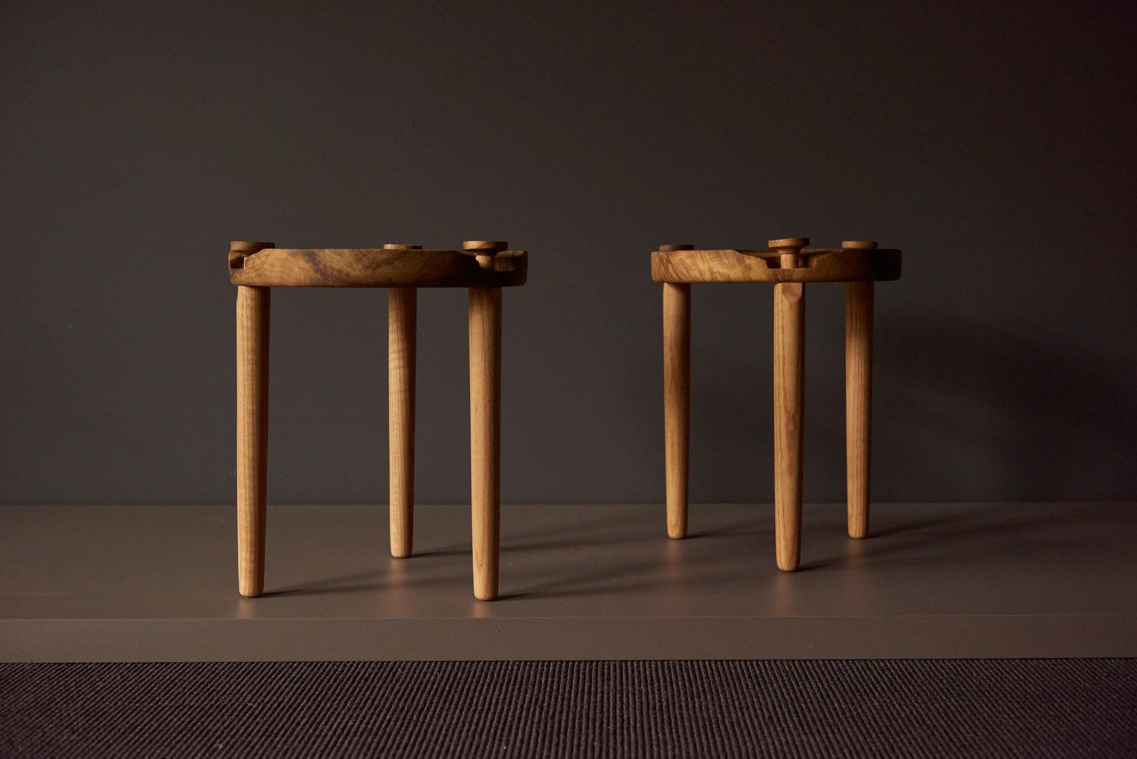 American Pair of Side Tables in White Oak Burl Top by Michael Rozell, USA, 2020