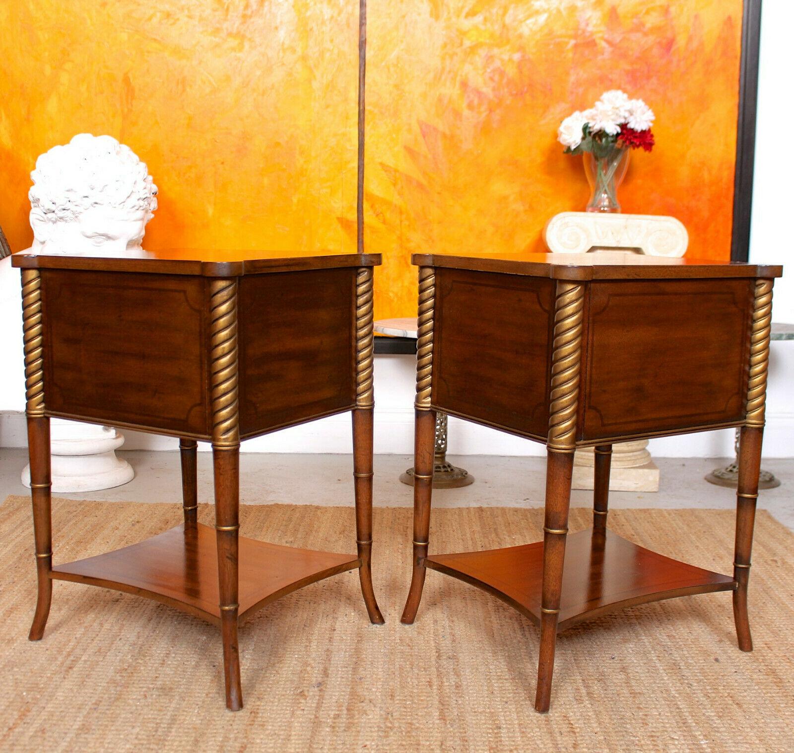 Pair of Side Tables Inlaid Mahogany Drexel Heritage Bedside Chest of Drawers 6