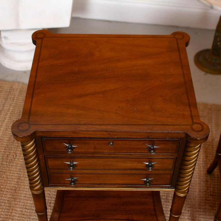 Pair of Side Tables Inlaid Mahogany Drexel Heritage Bedside Chest of