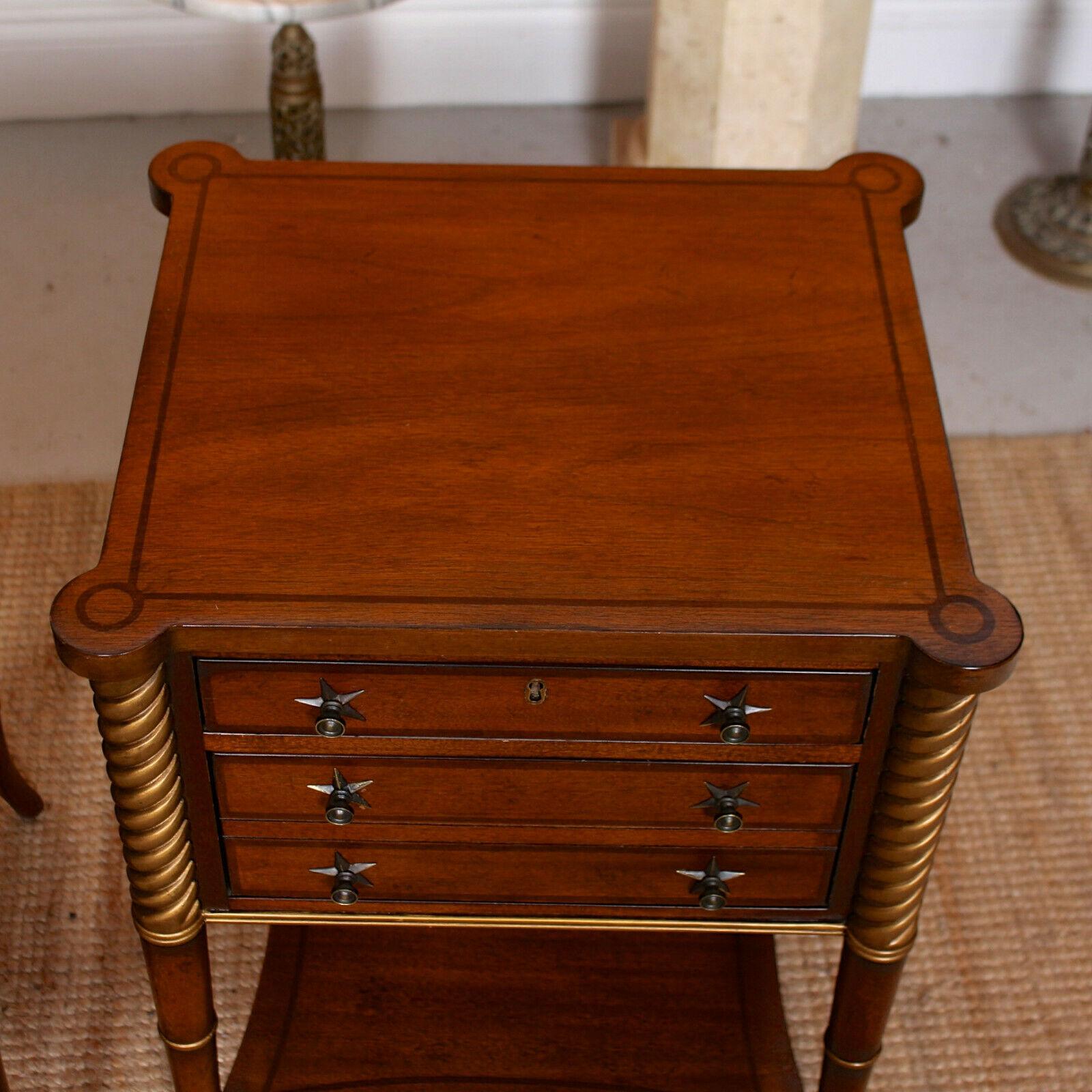 Pair of Side Tables Inlaid Mahogany Drexel Heritage Bedside Chest of Drawers In Good Condition In Newcastle upon Tyne, GB