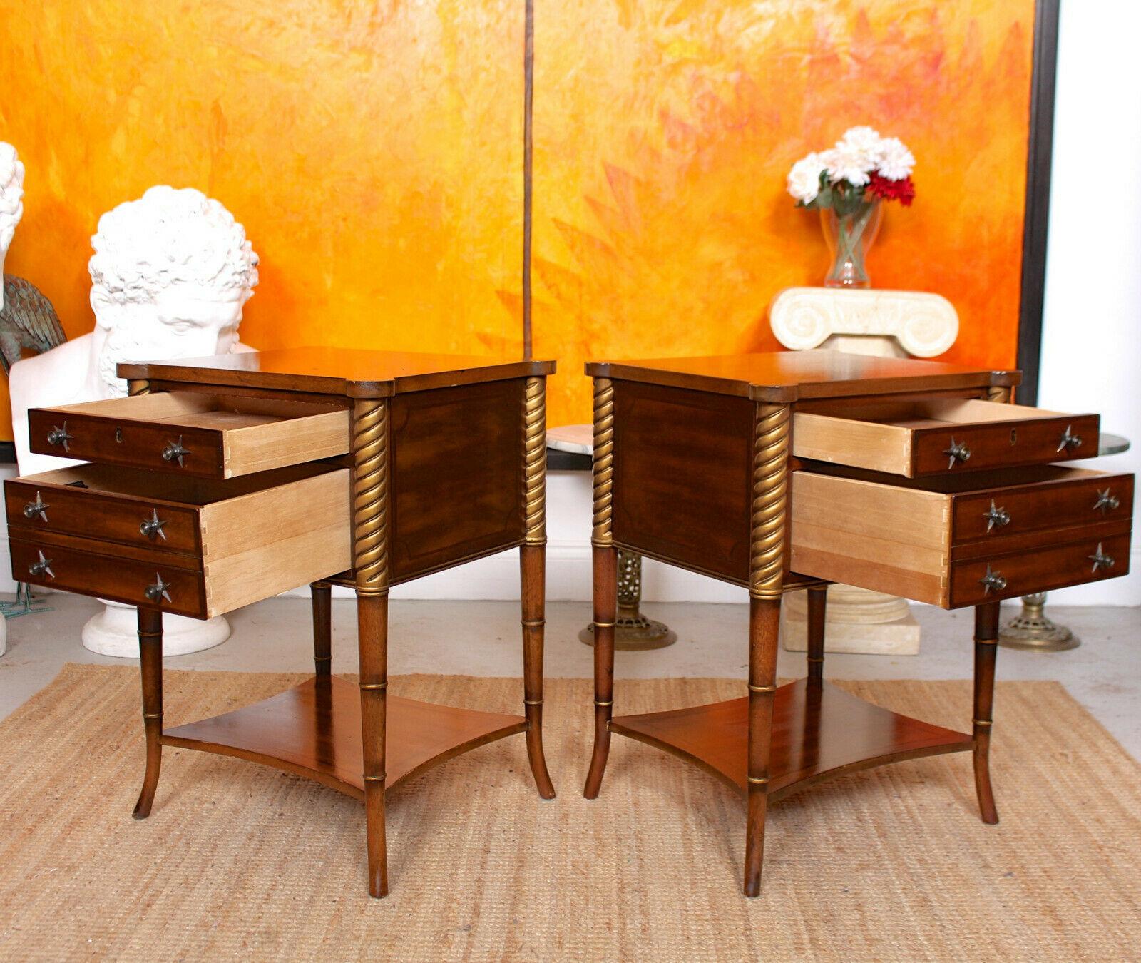 Pair of Side Tables Inlaid Mahogany Drexel Heritage Bedside Chest of Drawers 2