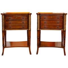 Pair of Side Tables Inlaid Mahogany Drexel Heritage Bedside Chest of Drawers