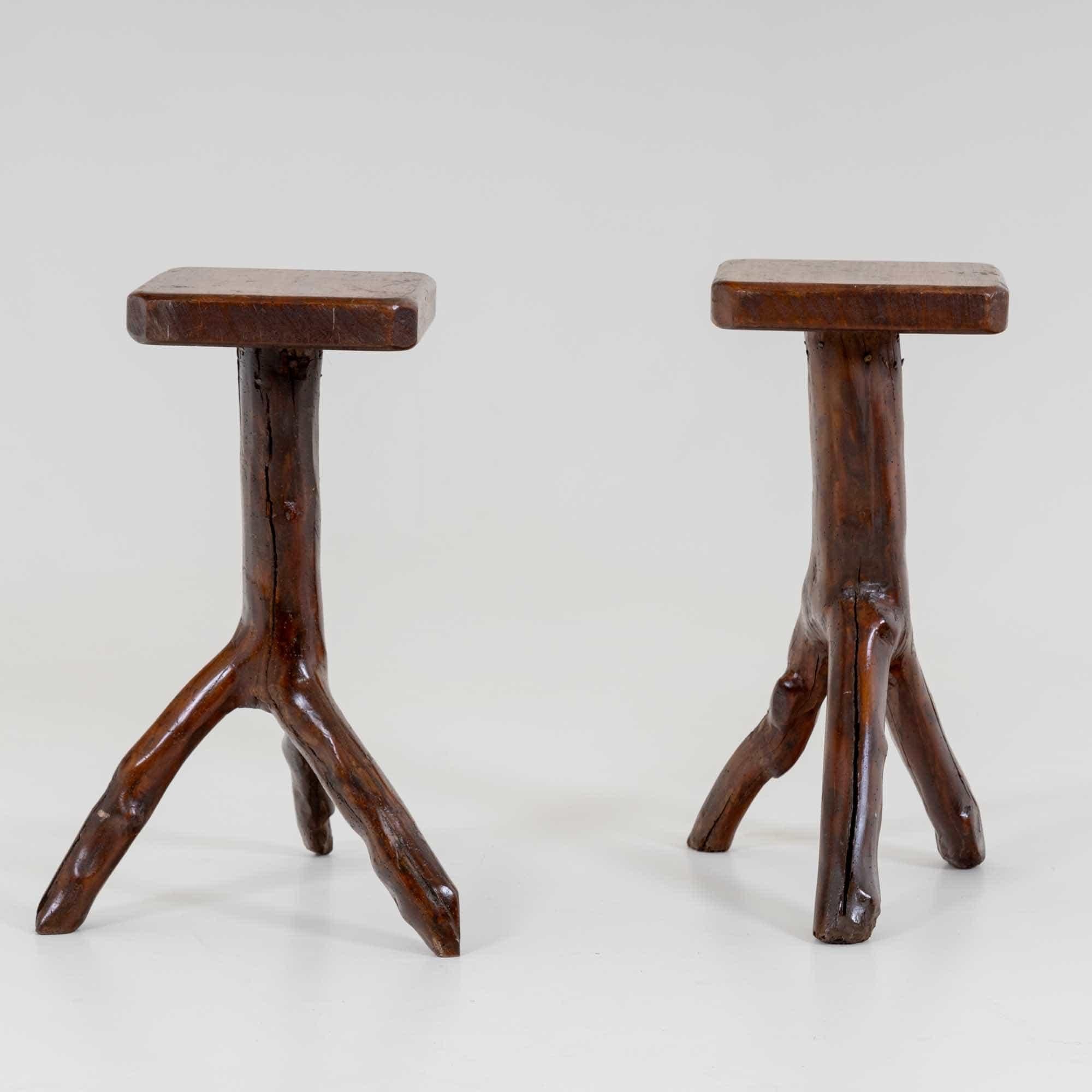 Wood Pair of side tables made from tree branches, 20th Century For Sale