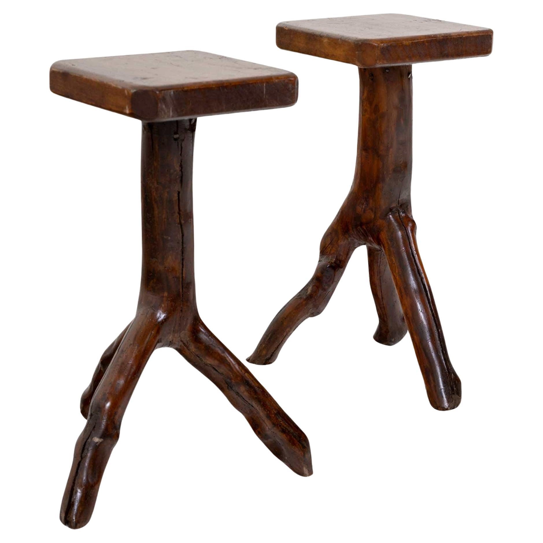 Pair of side tables made from tree branches, 20th Century For Sale