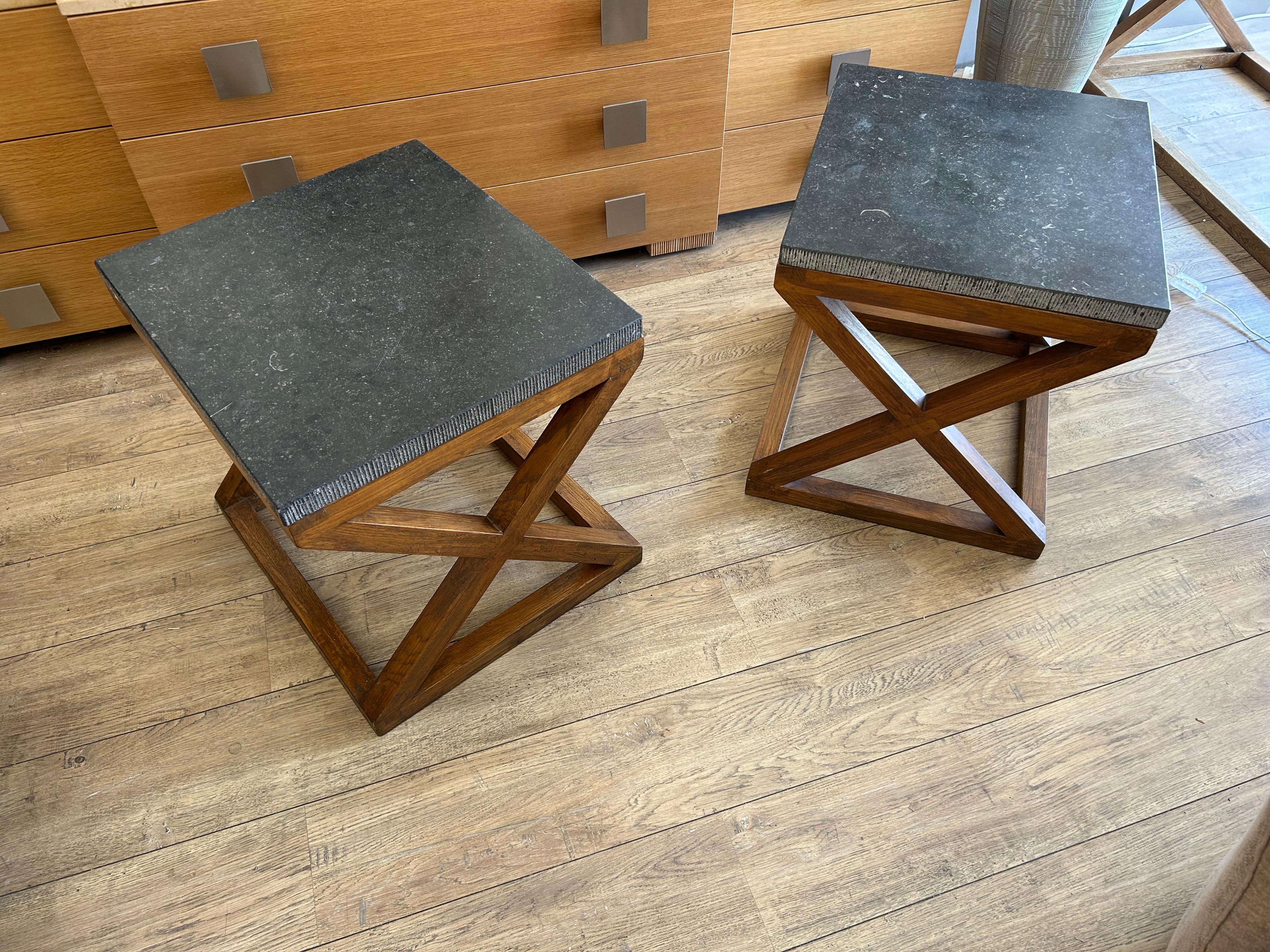 Marbre Paire de tables d'appoint, plateau en marbre, 20e siècle en vente