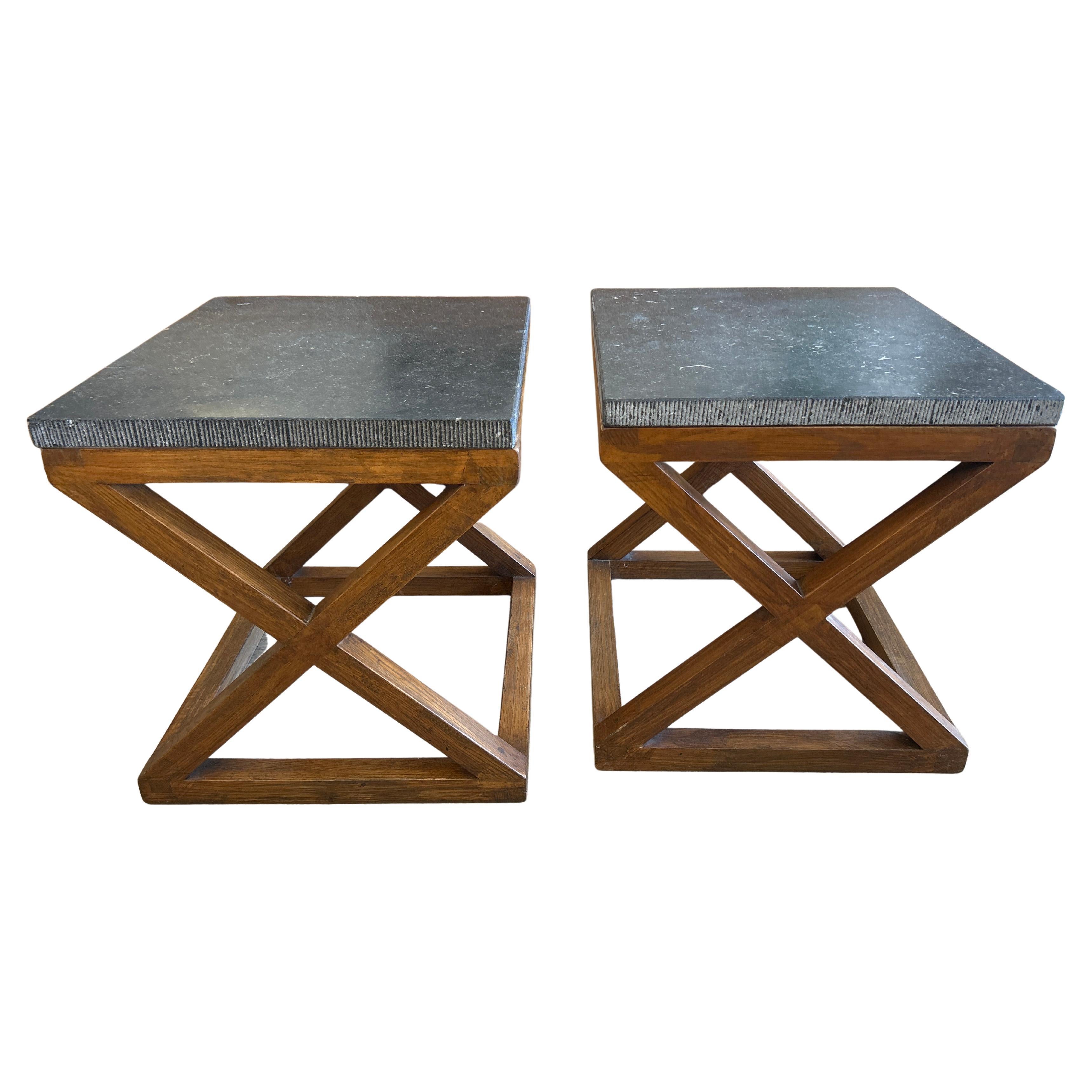 Paire de tables d'appoint, plateau en marbre, 20e siècle