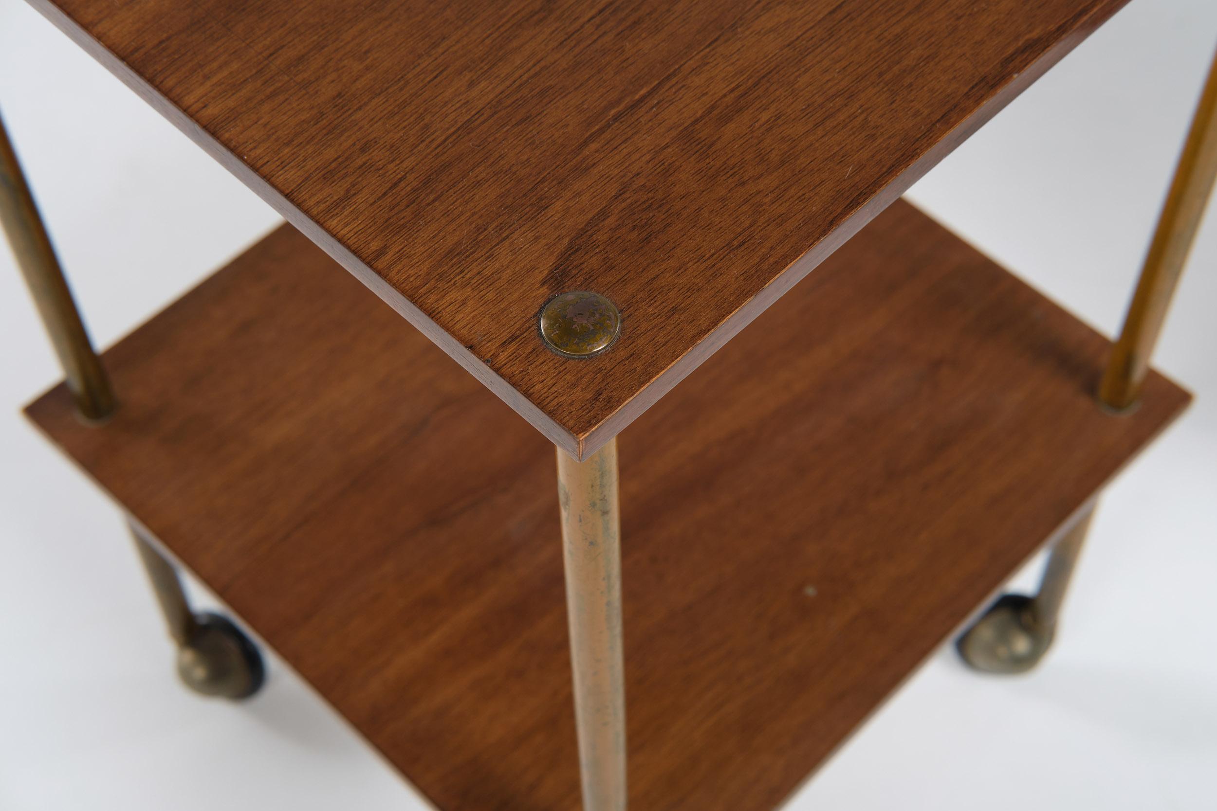 Mid-20th Century Pair of Side Tables Model T9 in wood and brass by Luigi Caccia Dominioni, 1950s