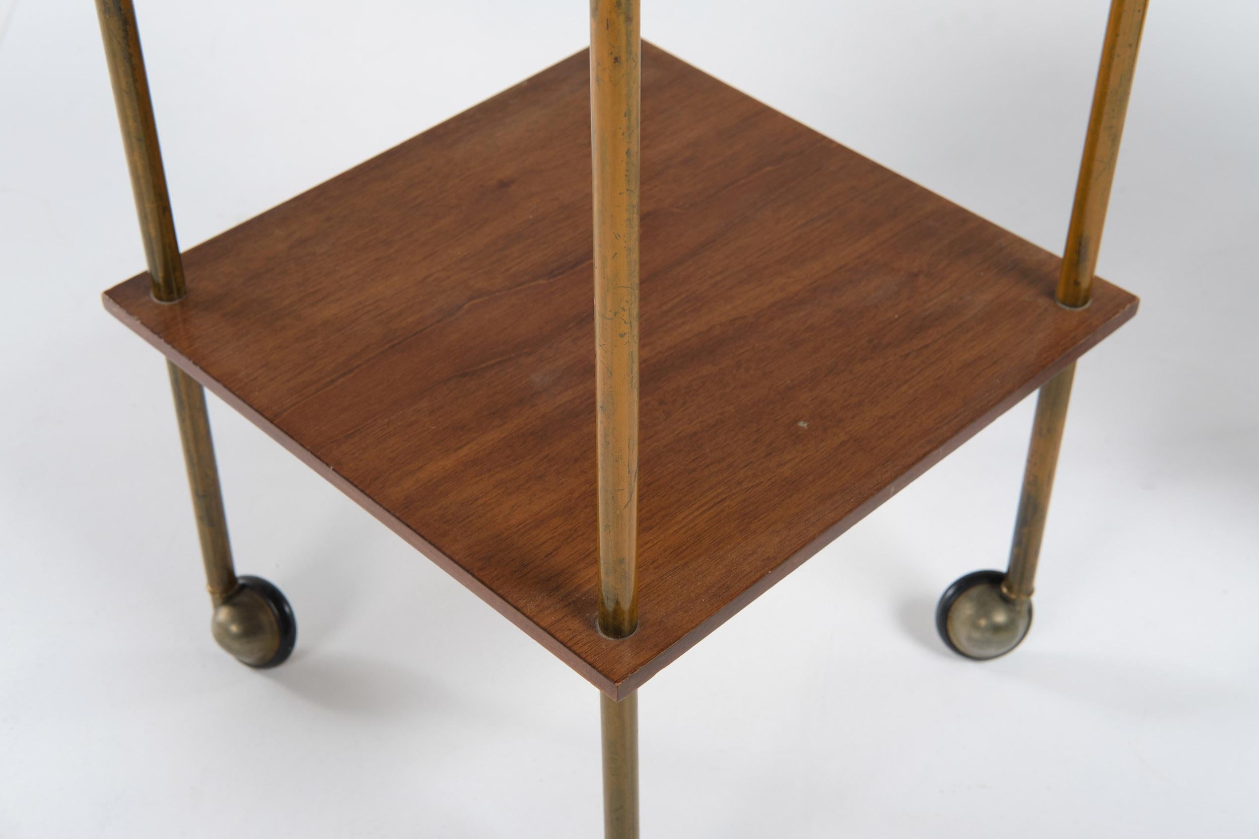 Metal Pair of Side Tables Model T9 in wood and brass by Luigi Caccia Dominioni, 1950s