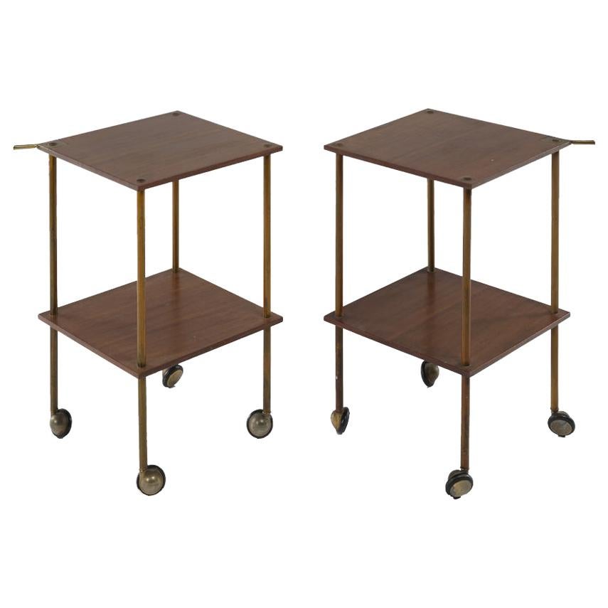 Pair of Side Tables Model T9 in wood and brass by Luigi Caccia Dominioni, 1950s