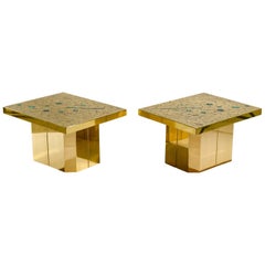 Pair of Side Tables Mosaic Brass and Malachite by Stan Usel