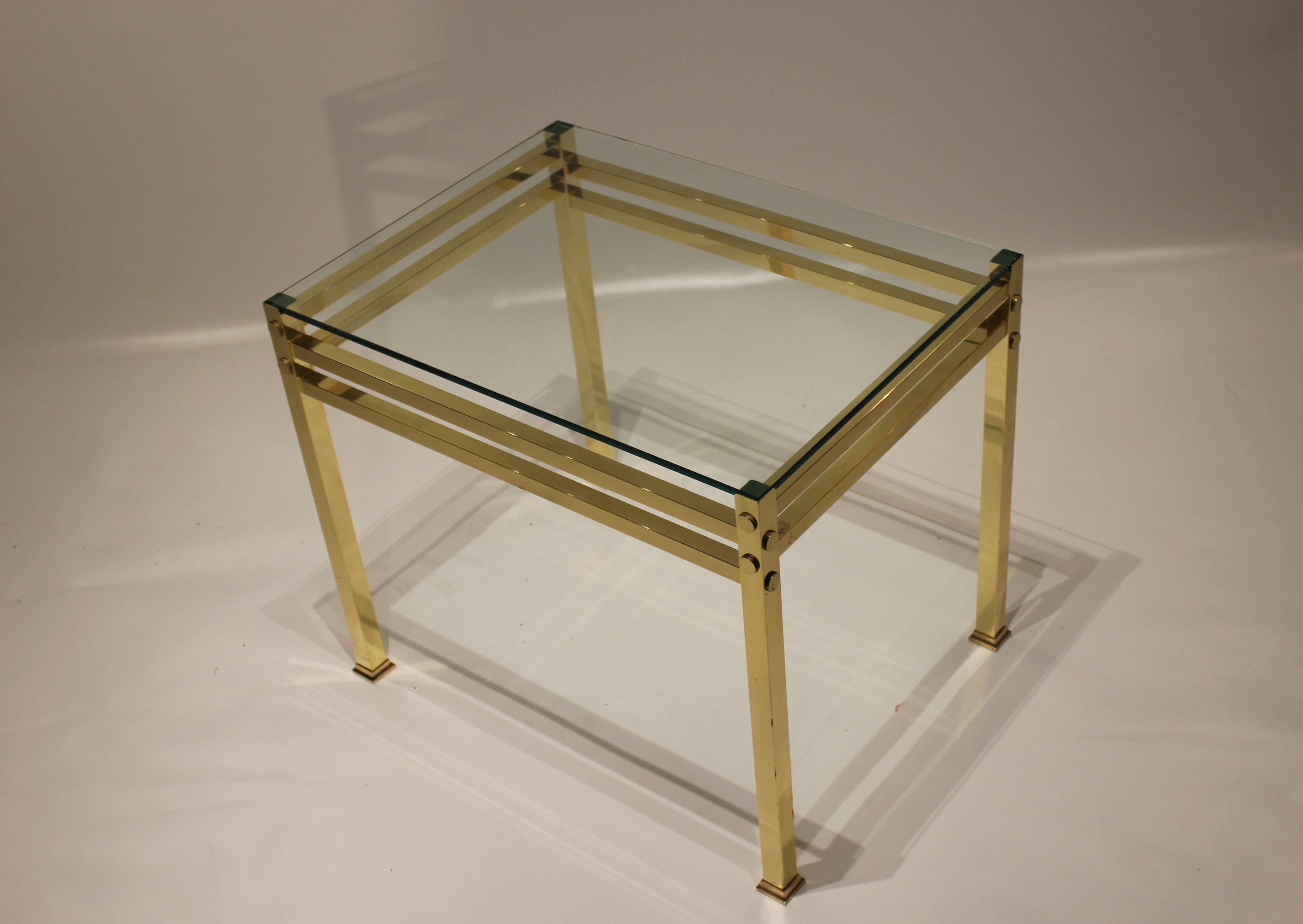 Mid-20th Century Pair of Side Tables of Brass with Plate of Glass of Italian Design, 1960s