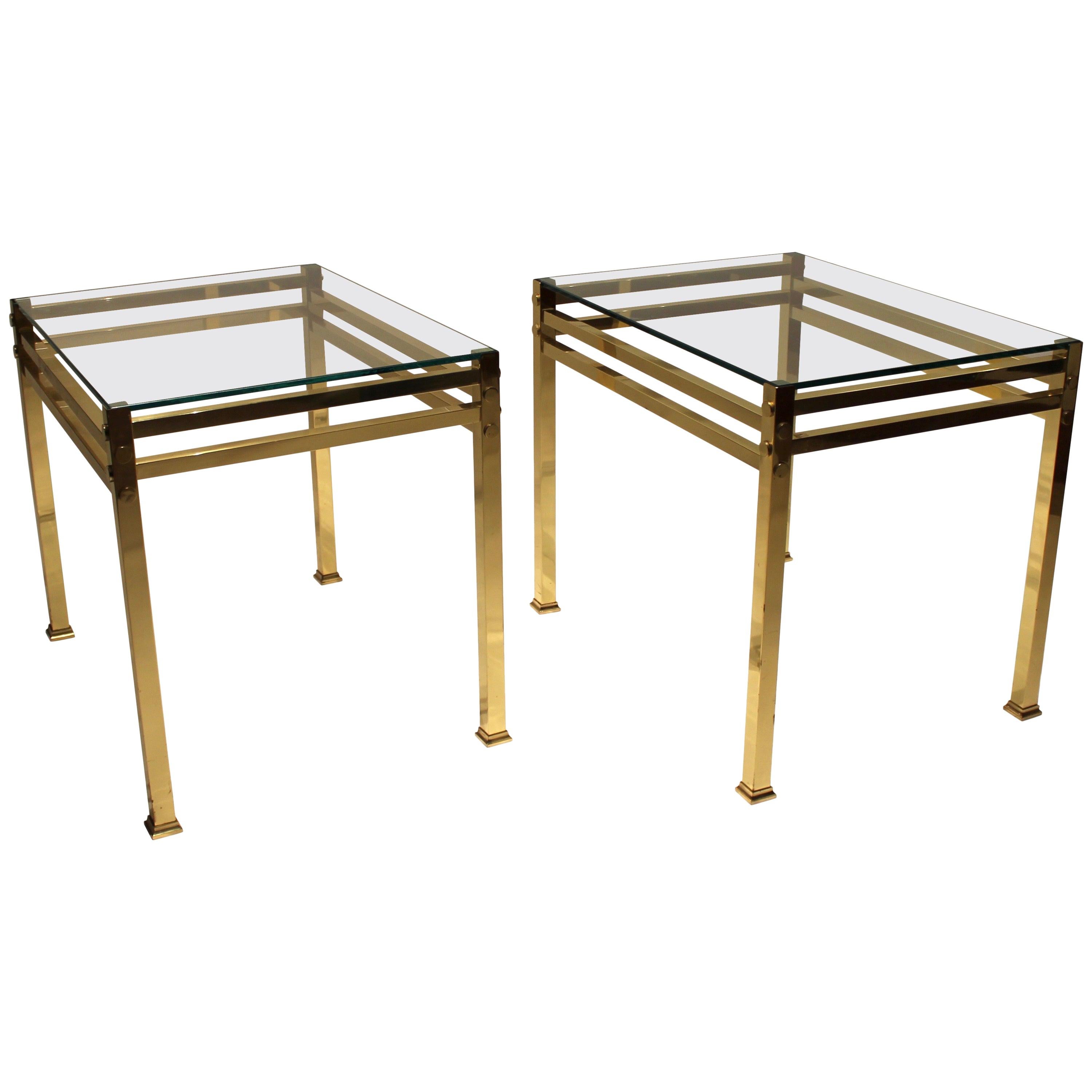 Pair of Side Tables of Brass with Plate of Glass of Italian Design, 1960s