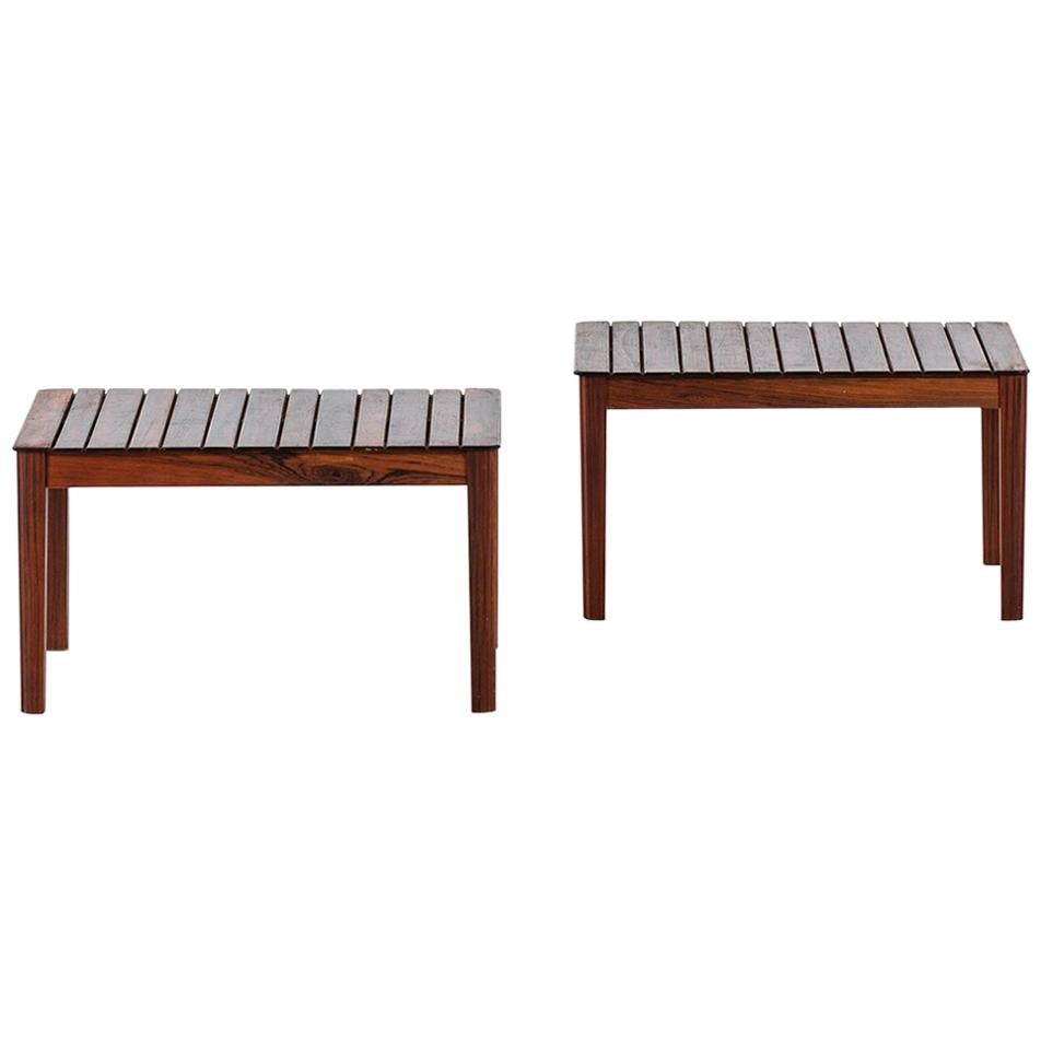 Pair of Side Tables or Benches in Solid Rosewood by Alberts in Sweden For Sale