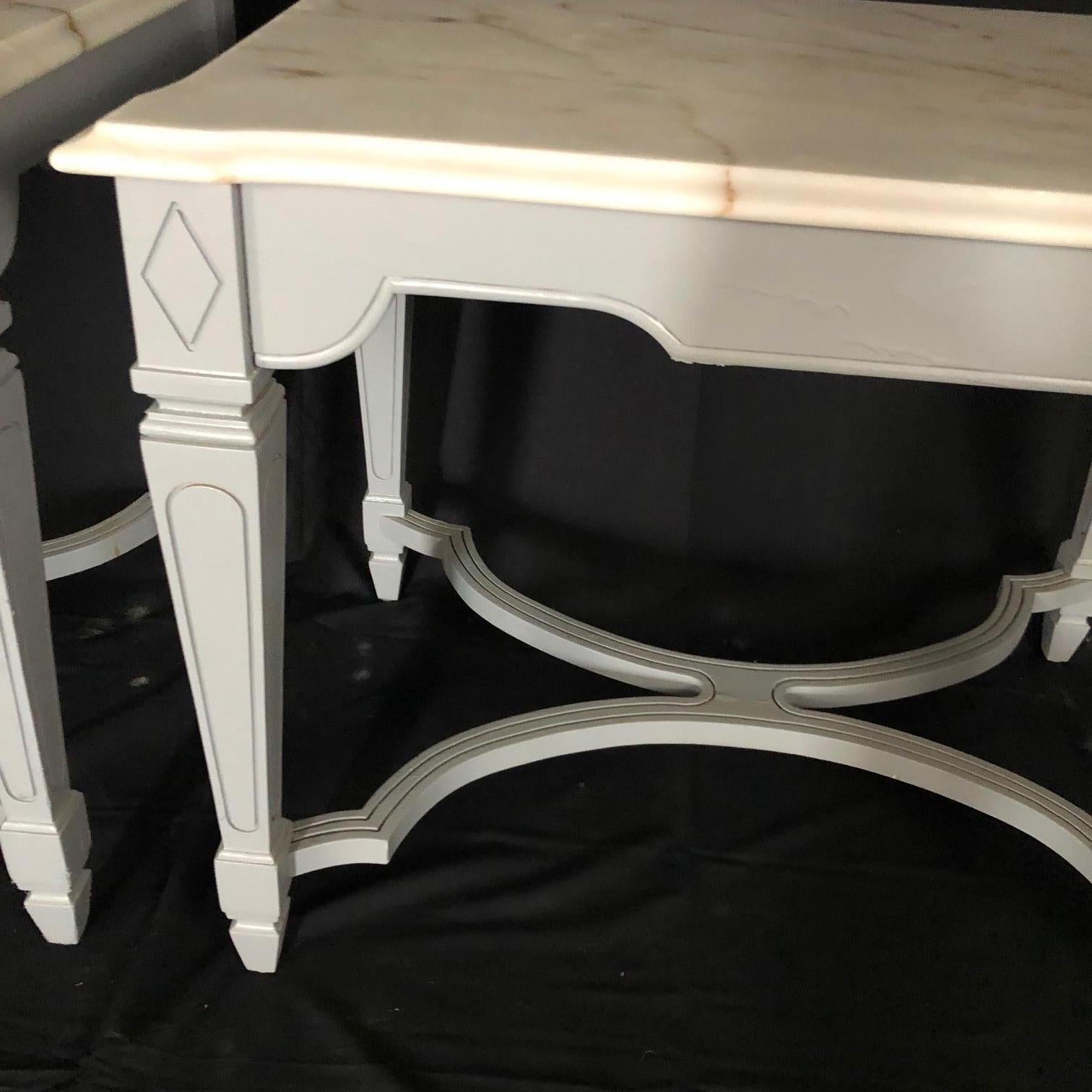 Pair of Side Tables or Nightstands with Beveled Carrera Top In Good Condition In Hopewell, NJ