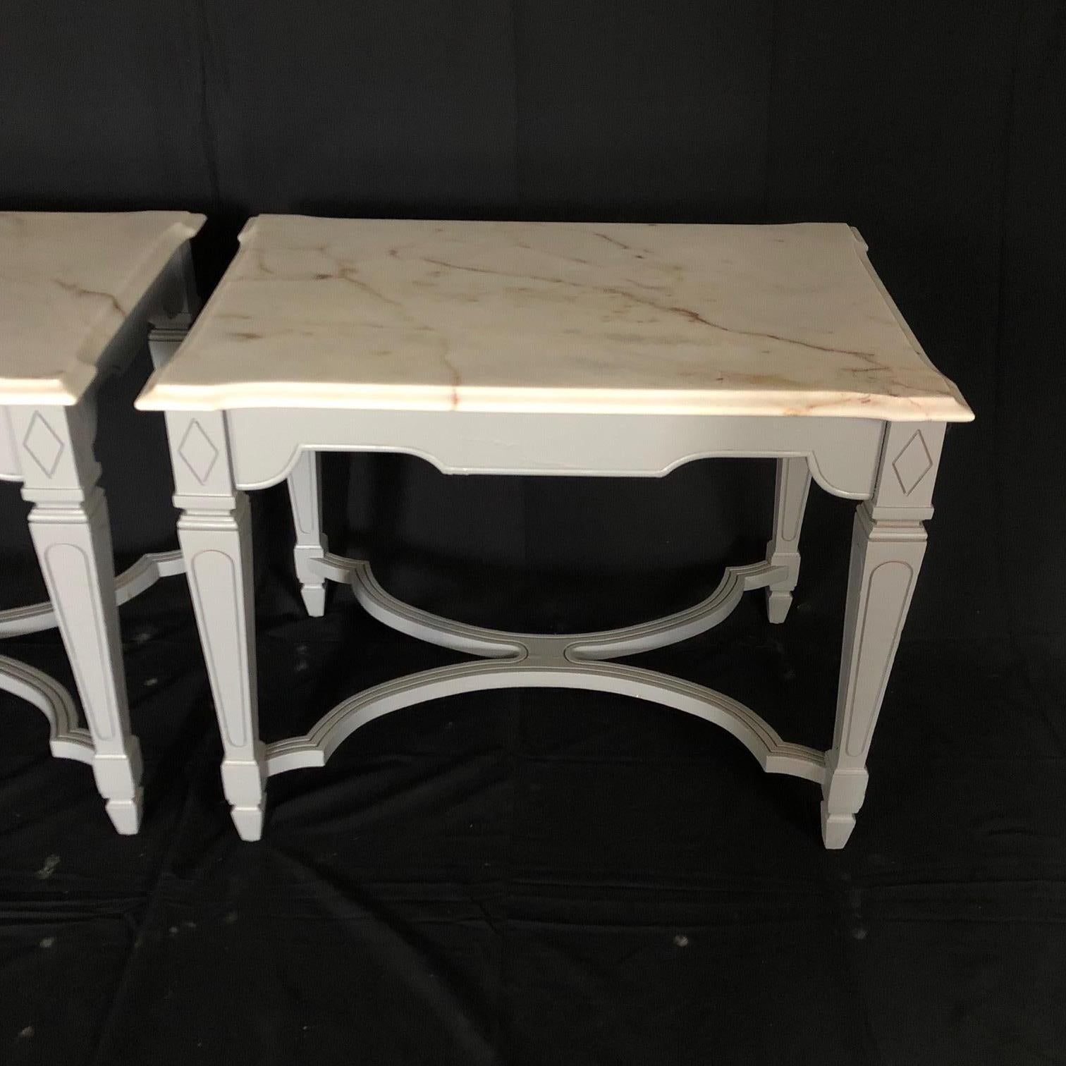 Late 20th Century Pair of Side Tables or Nightstands with Beveled Carrera Top