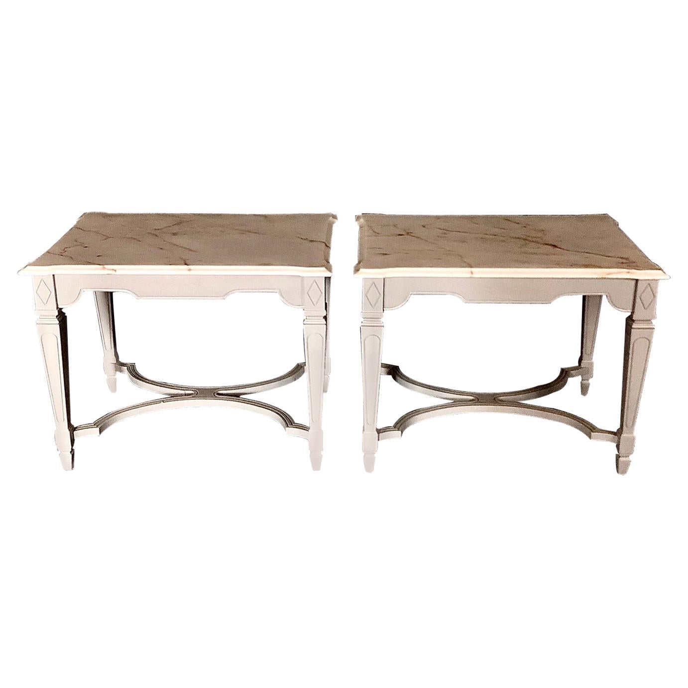 Pair of Side Tables or Nightstands with Beveled Carrera Top
