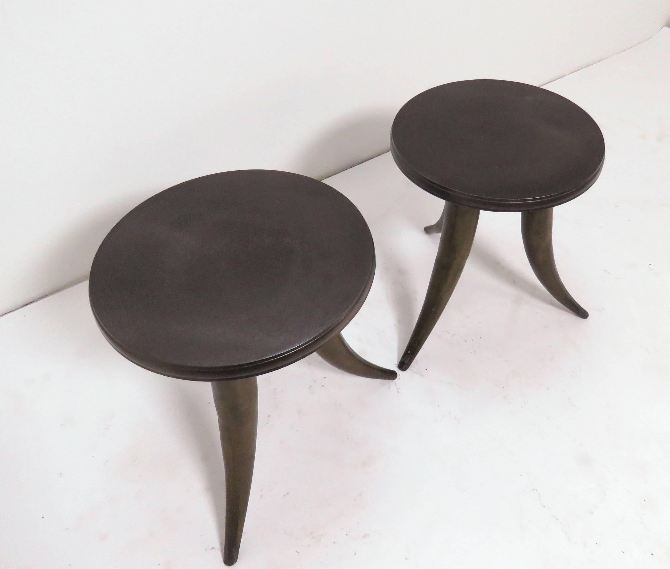 American Pair of Side Tables or Stools with Tusk Form Legs, circa 1960s