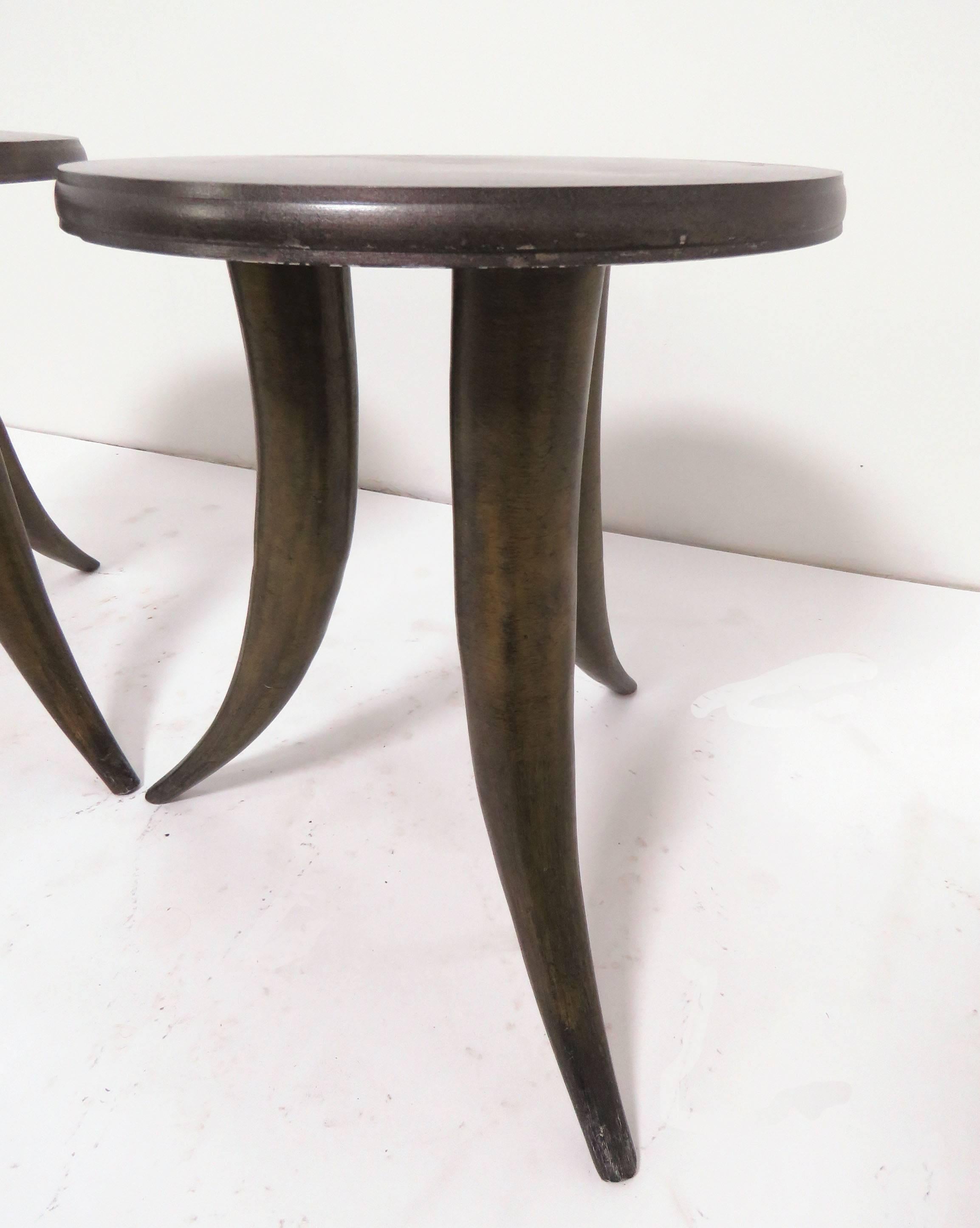 Pair of Side Tables or Stools with Tusk Form Legs, circa 1960s In Good Condition In Peabody, MA