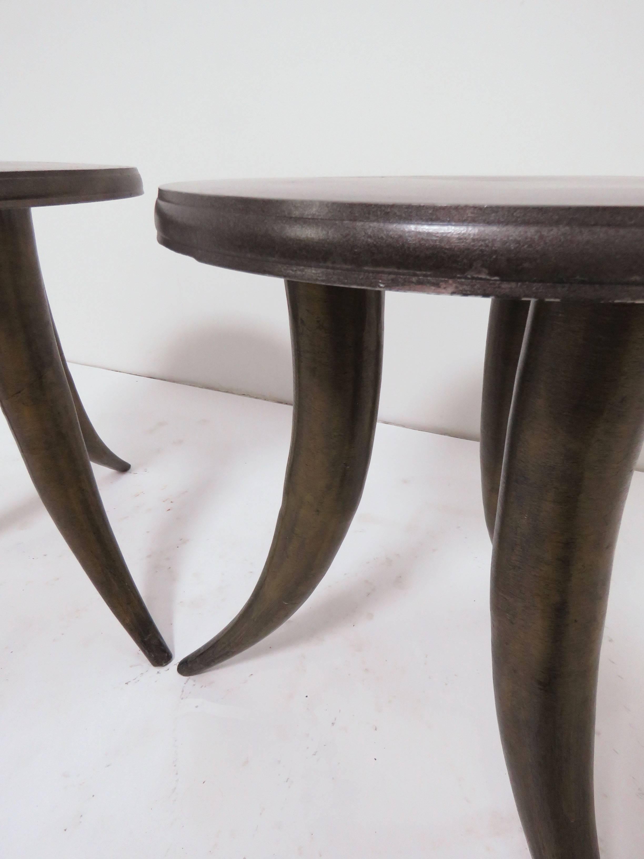 Mid-20th Century Pair of Side Tables or Stools with Tusk Form Legs, circa 1960s