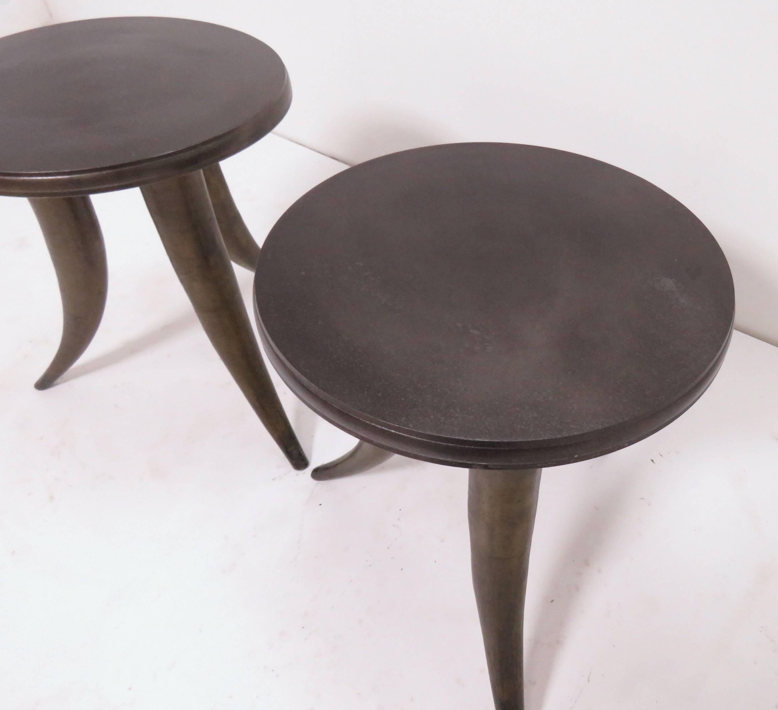 Metal Pair of Side Tables or Stools with Tusk Form Legs, circa 1960s